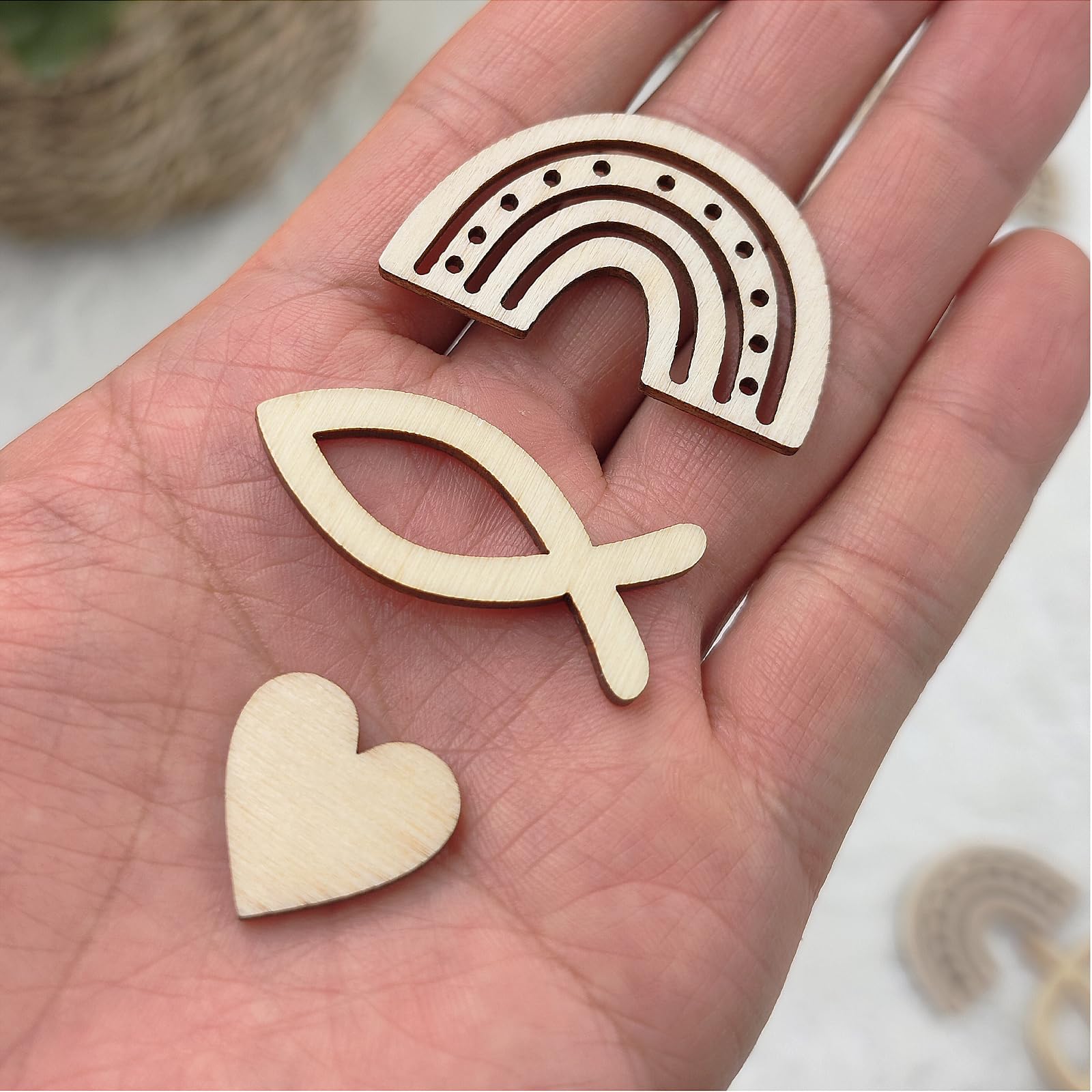80 Pezzi Decorazioni Da Tavolo In Legno Per Battesimo E Comunione – Arcobaleni, Cuori E Pesci – Stile Boho