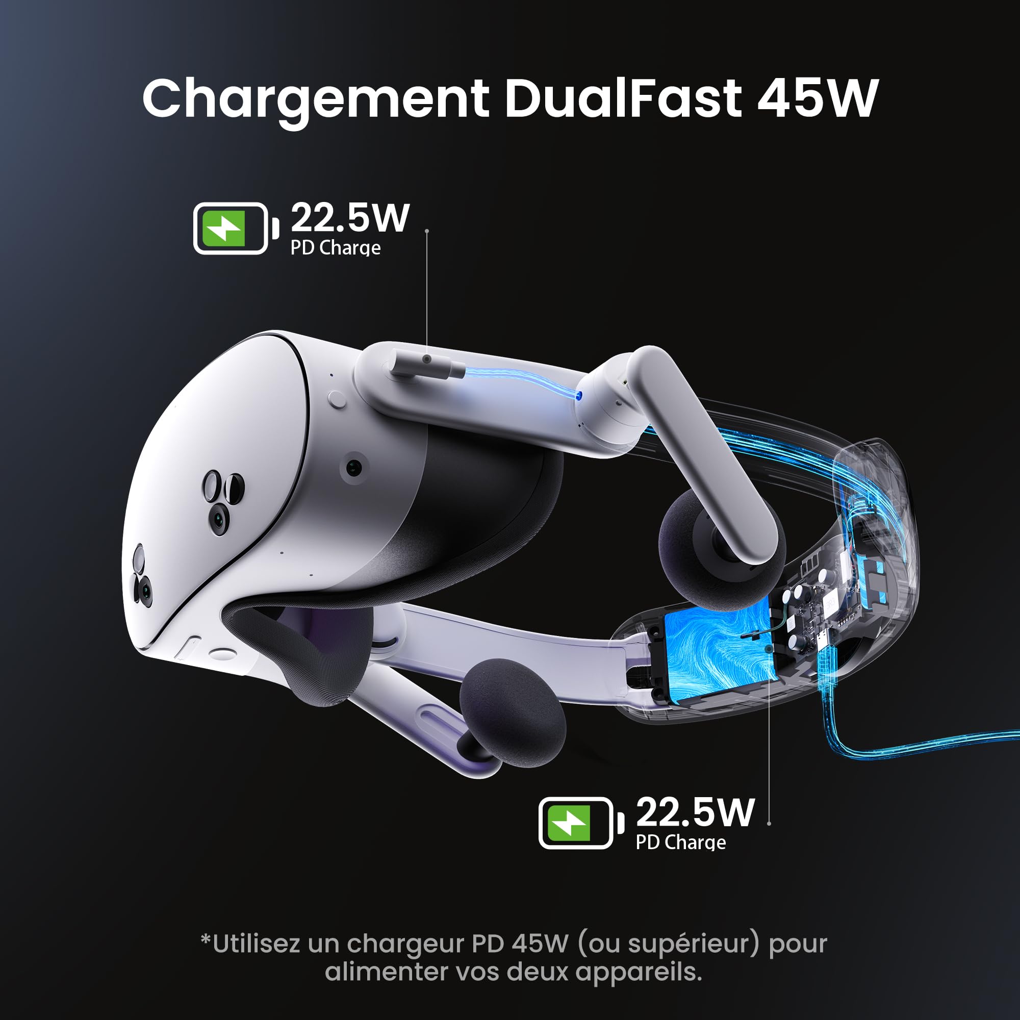 KIWI design Audio Sangle de Tête avec Batterie pour Meta Quest 3/3S, K4 Duo Casque DualFast à Chargement Rapide Accessoires VR au Design Équilibré pour Un Son Amélioré et Un Temps de Jeu Prolongé