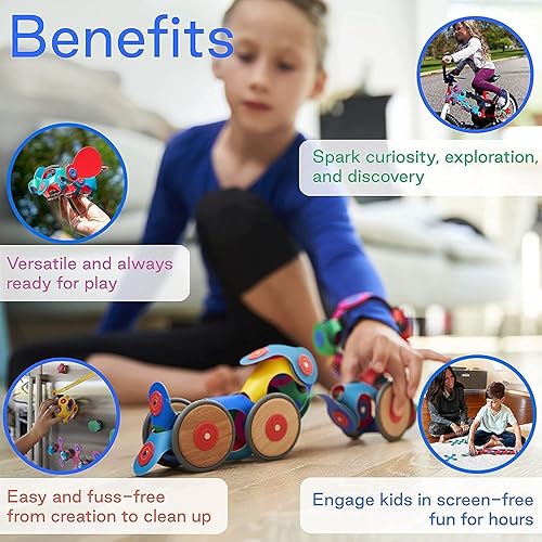 Miniatura 4 de Clixo Paquete de creador de ruedas paquete de 72 piezas - Juguete magnético de construcción Azulejos de construcción magnéticos flexibles y que