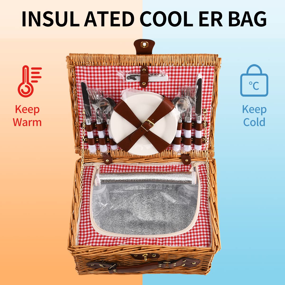 GOOZY Panier De Pique-nique En Osier Pour 4 Personnes Avec