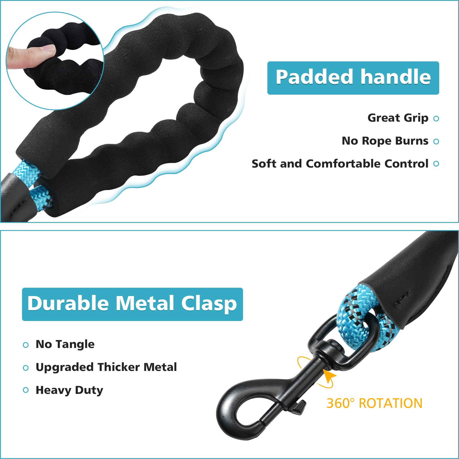 Rttochfy Correa Resistente para Perro, Correa de Cuerda de 2/4/5/6/8/10 pies con cómodo Mango Acolchado y Reflectante, Correa de Entrenamiento para Cachorros para Perros pequeños, medianos y Grandes