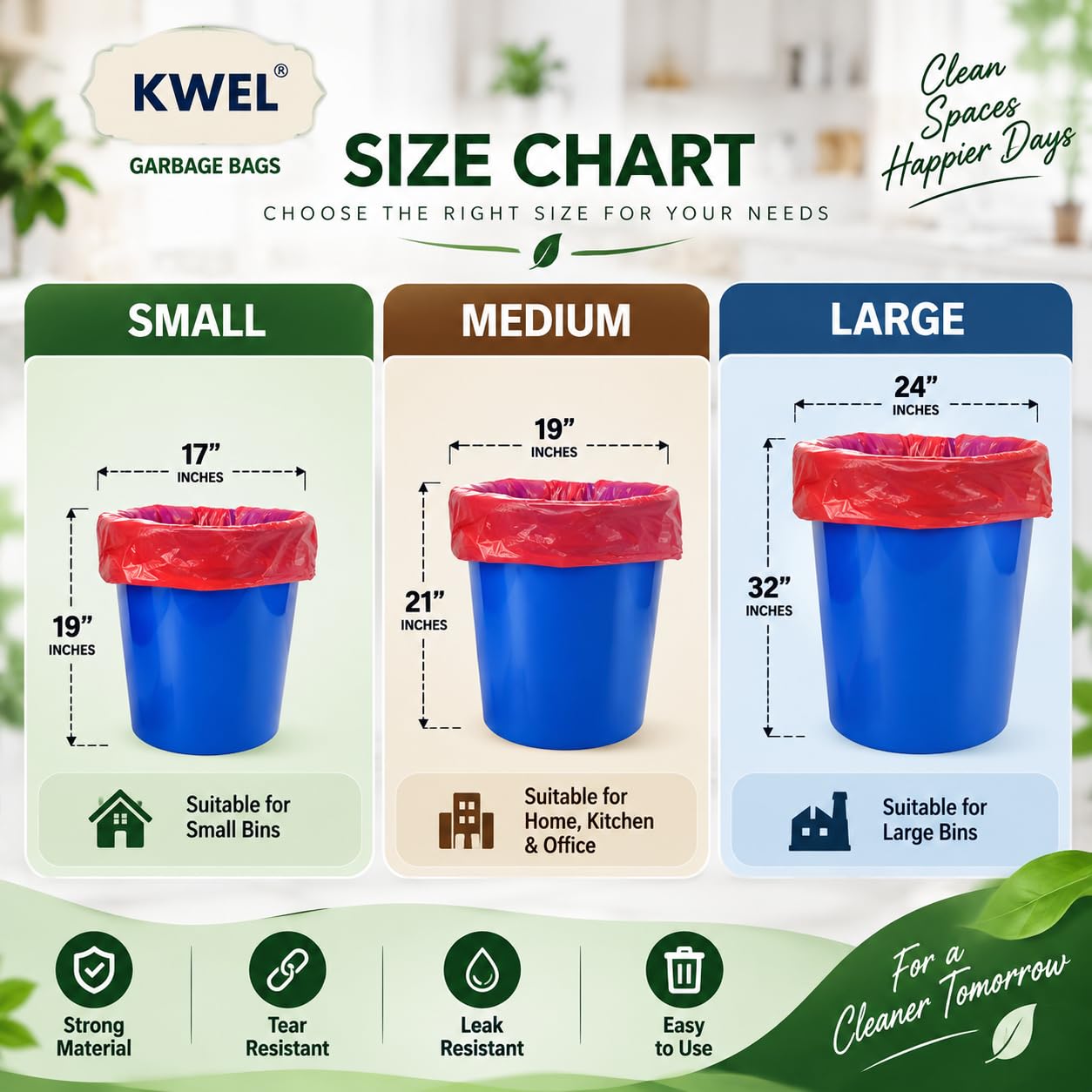 KWEL Plastic Disposable Garbage Bags/Dustbin Covers, 3 Packs Of 30 Pieces-90 Bags Medium (19" X 21") Red — Amazon image 5