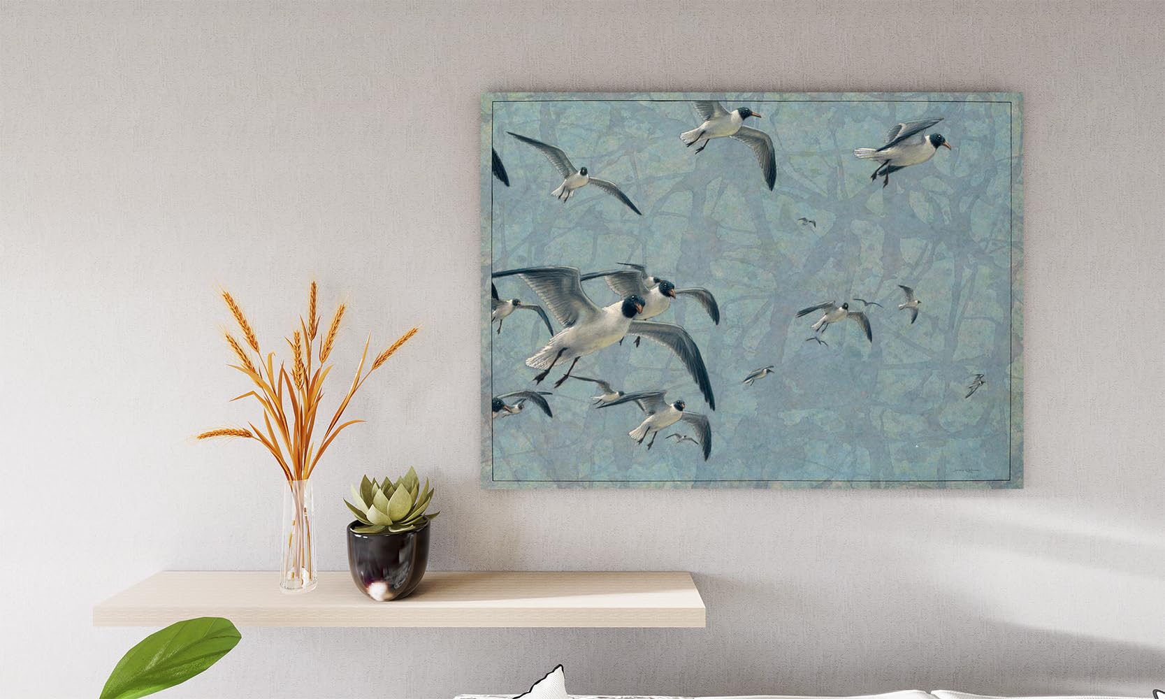 VERRE ART Printed Framed Canvas Painting for Home Decor Office Wall Studio Wall Living Room Decoration (14x10inch Wrapped) - Gulls