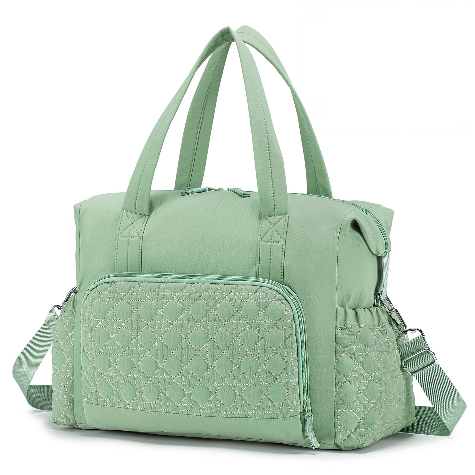 SPAHER Large Nappy Bags Baby Changing Bags Organiser Waterproof Mommy Hospital Maternity Diaper Bag Totes Handbag with Wet Pockets and Trolley Sleeve for Mum, Green