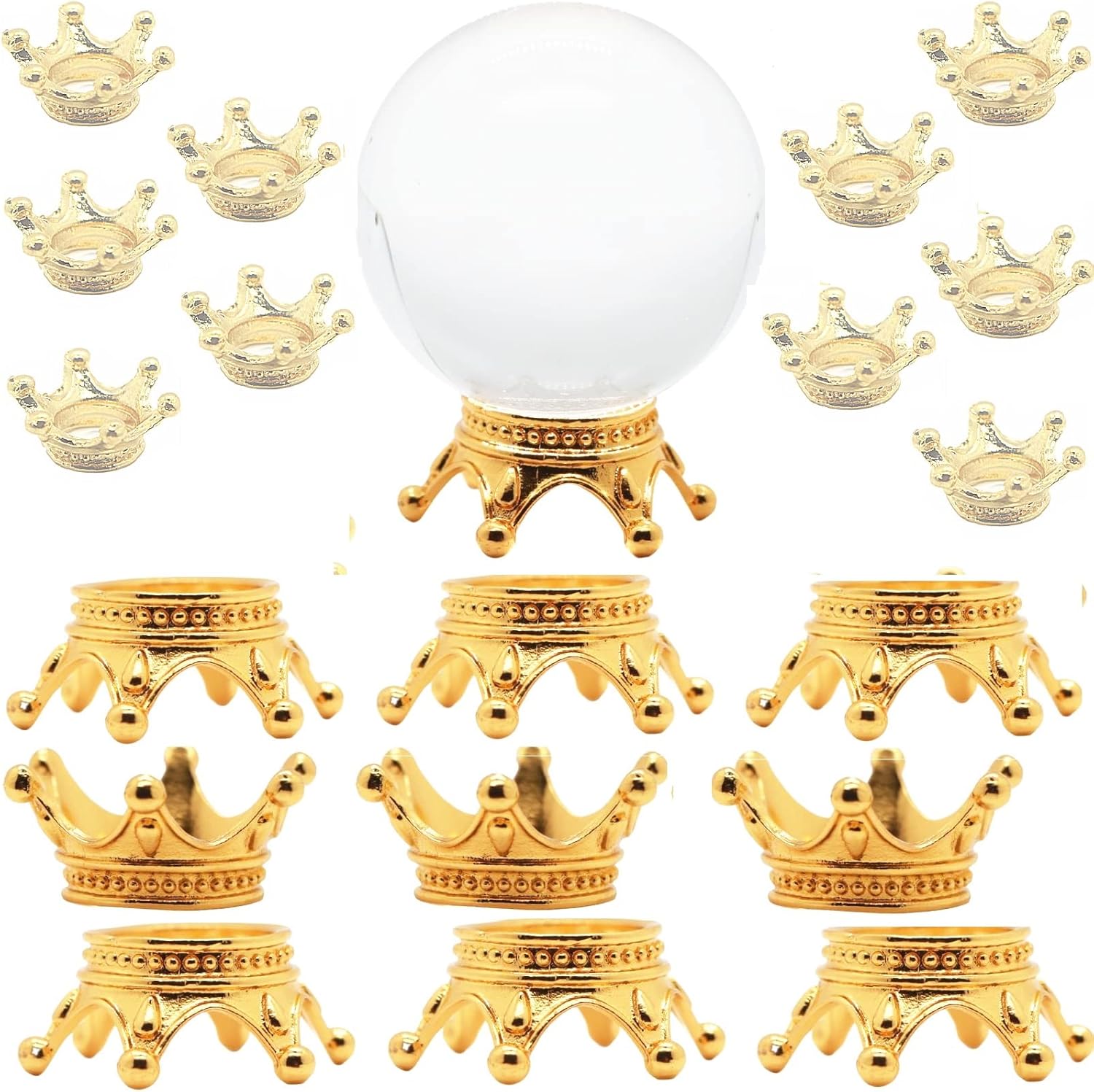 Nwsrayu 20 pcs 2 sizes Metal Gold Crown Crystal Ball Stands