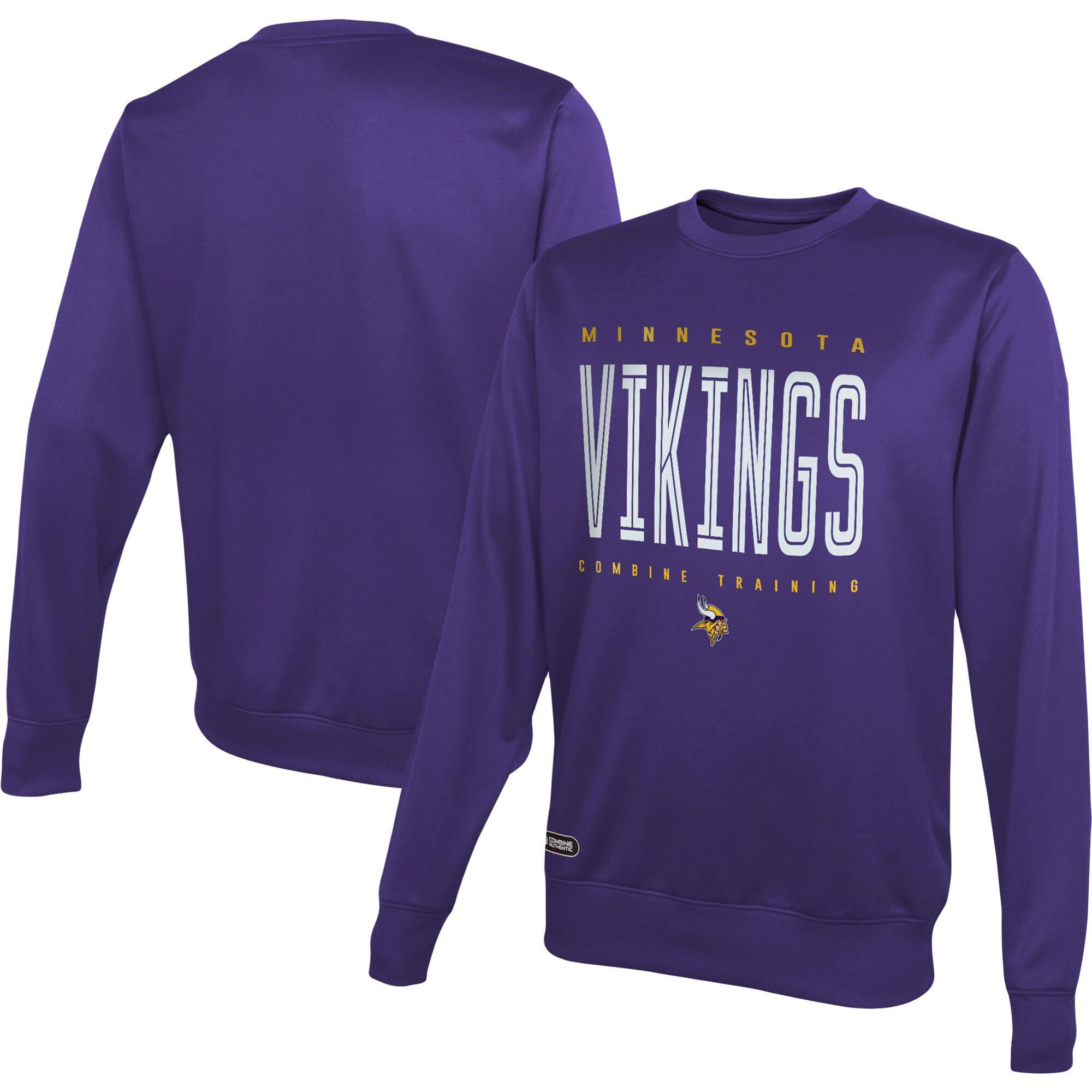 Outerstuff Minnesota Vikings Nfl Youth 8-20 Top Pick Team Color Performance Primary Logo Pullover Crewneck Sweatshirt, 8