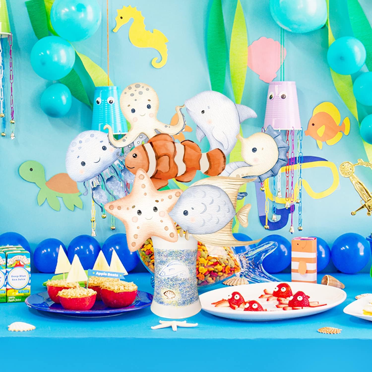 Ocean Sea Animal Centerpiece Sticks Sea Theme Party Table Toppers Ocean Party Table Centerpieces 28 PCS Marine Animals Party Table Decorations for Under The Sea Baby Shower Supplies