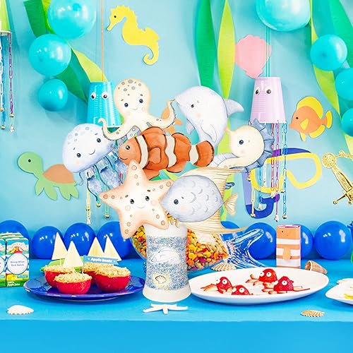 Miniatura 7 de Centros de mesa de animales marinos del océano, decoración de mesa para fiesta temática de mar, 28 piezas de animales marinos, decoración de mesa