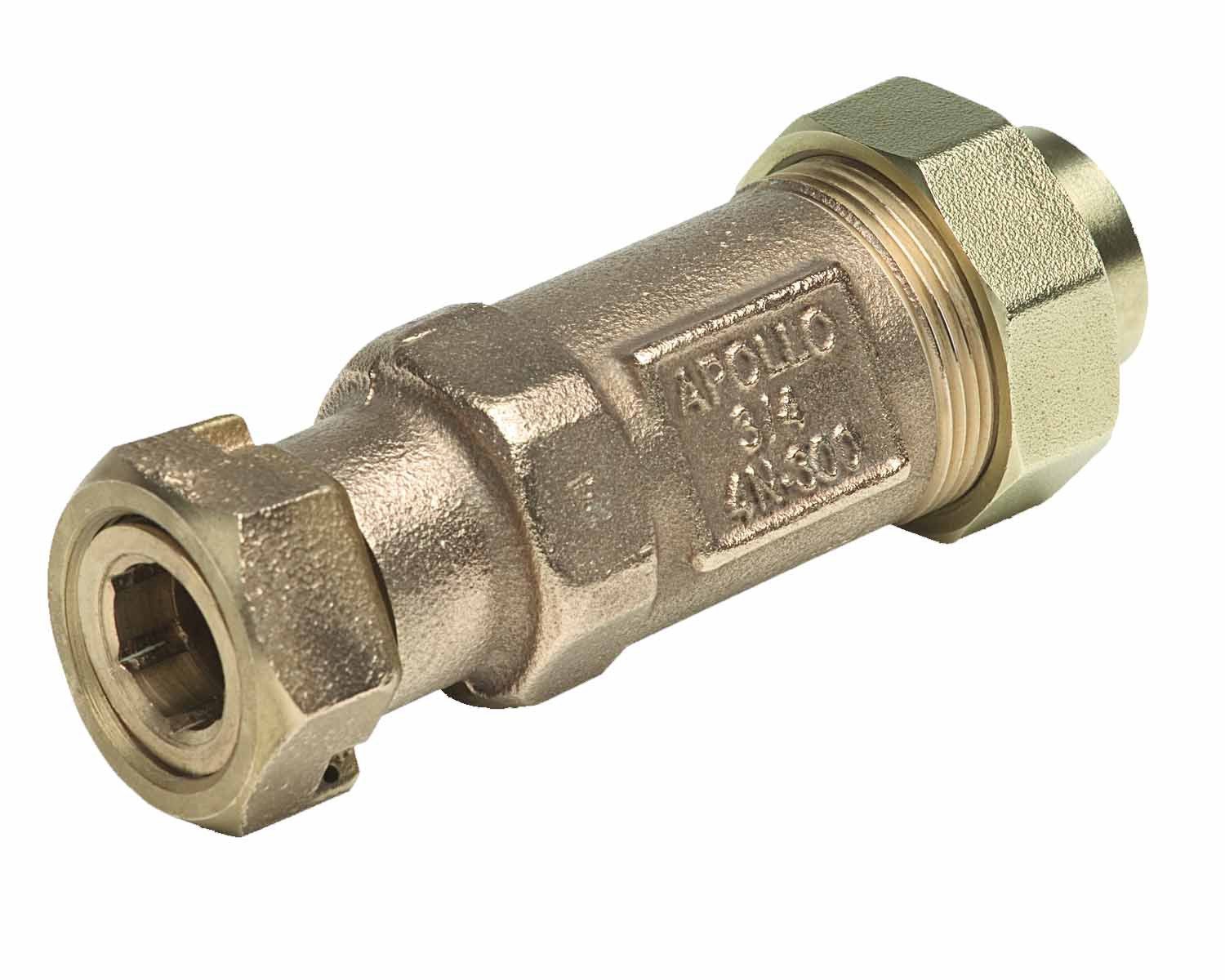 Apollo 4N3S54A Bronze Dual Check Valve, 1" Female Meter Swivel x 3/4" NPT Female