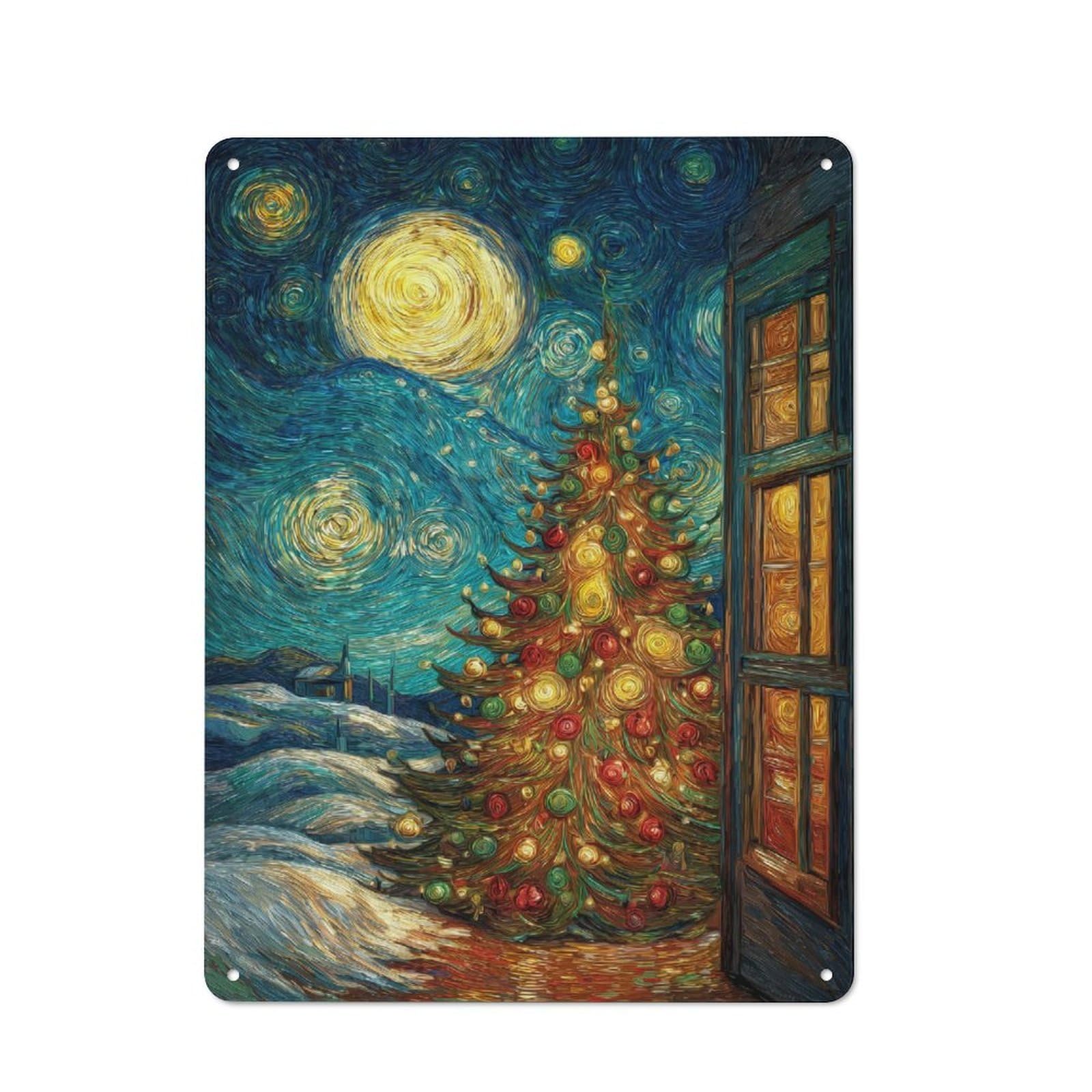 Junmoney Christmas Night A Starry Sky 40X30cm Industrial-Style Tin Sign With For Hallway Wall, A Metal Wall Feature For A Newly Arranged Hallway