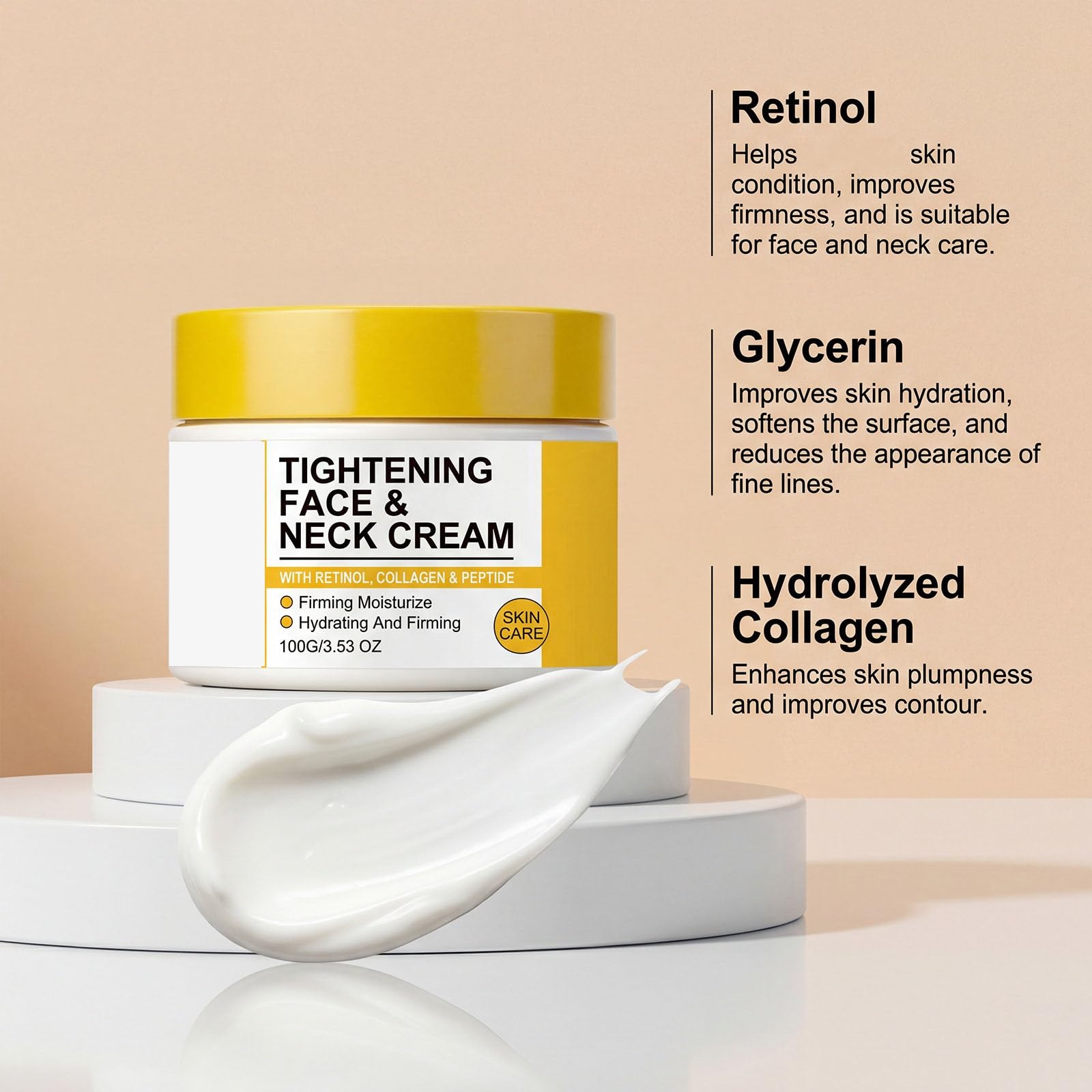 Crema idratante rassodante per collo e pelle, anti-invecchiamento, crema rassodante per il viso al retinolo, crema rassodante al collagene all'acido ialuronico, crema rassodante per il viso e la pelle