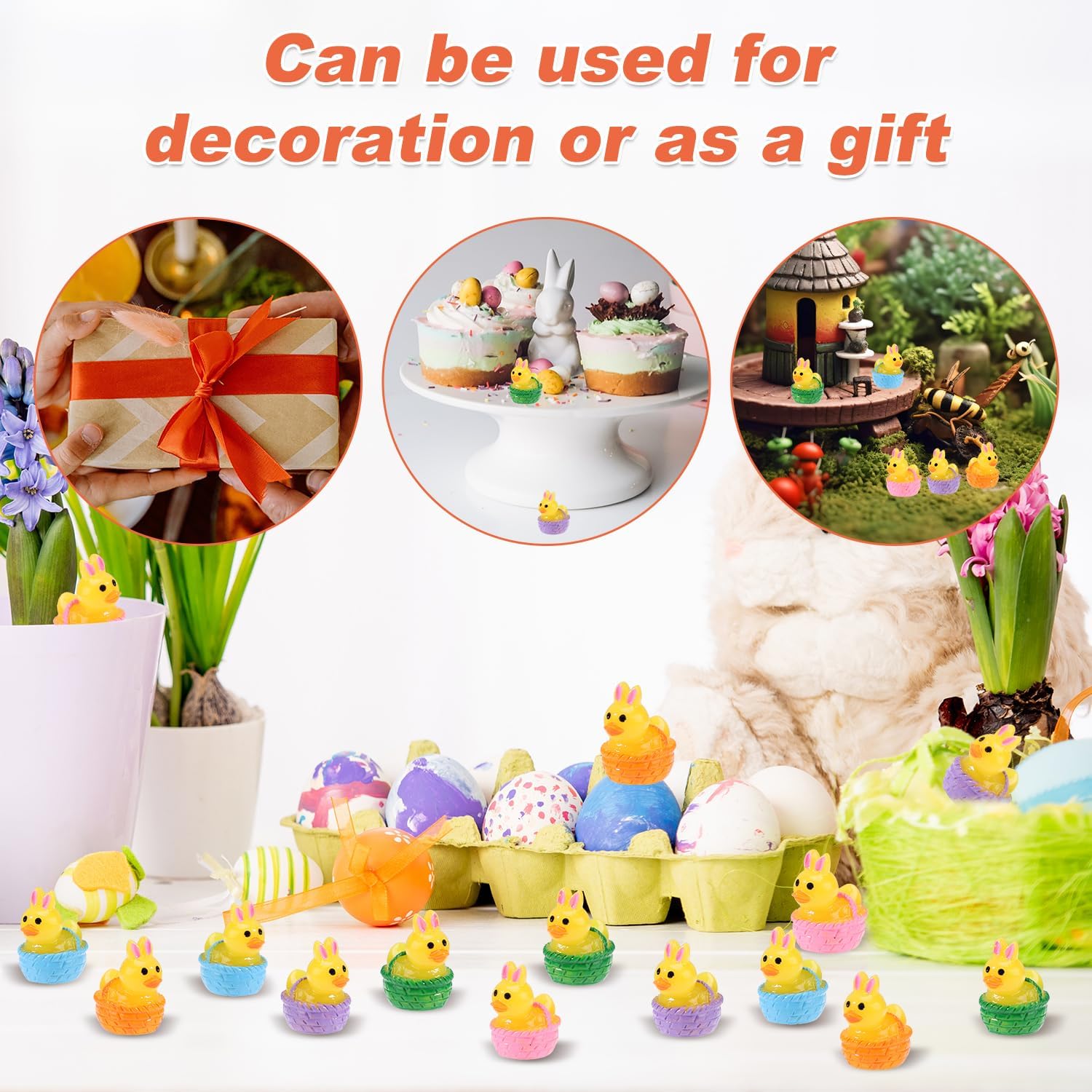 50pcs Easter Resin Ducks, Easter Bunny Ears Basket Ducks Easter Basket Stuffers Easter Party Favors Mini Resin Ducks Little Resin Ducks Miniature Resin Animals Small Resin Ducks