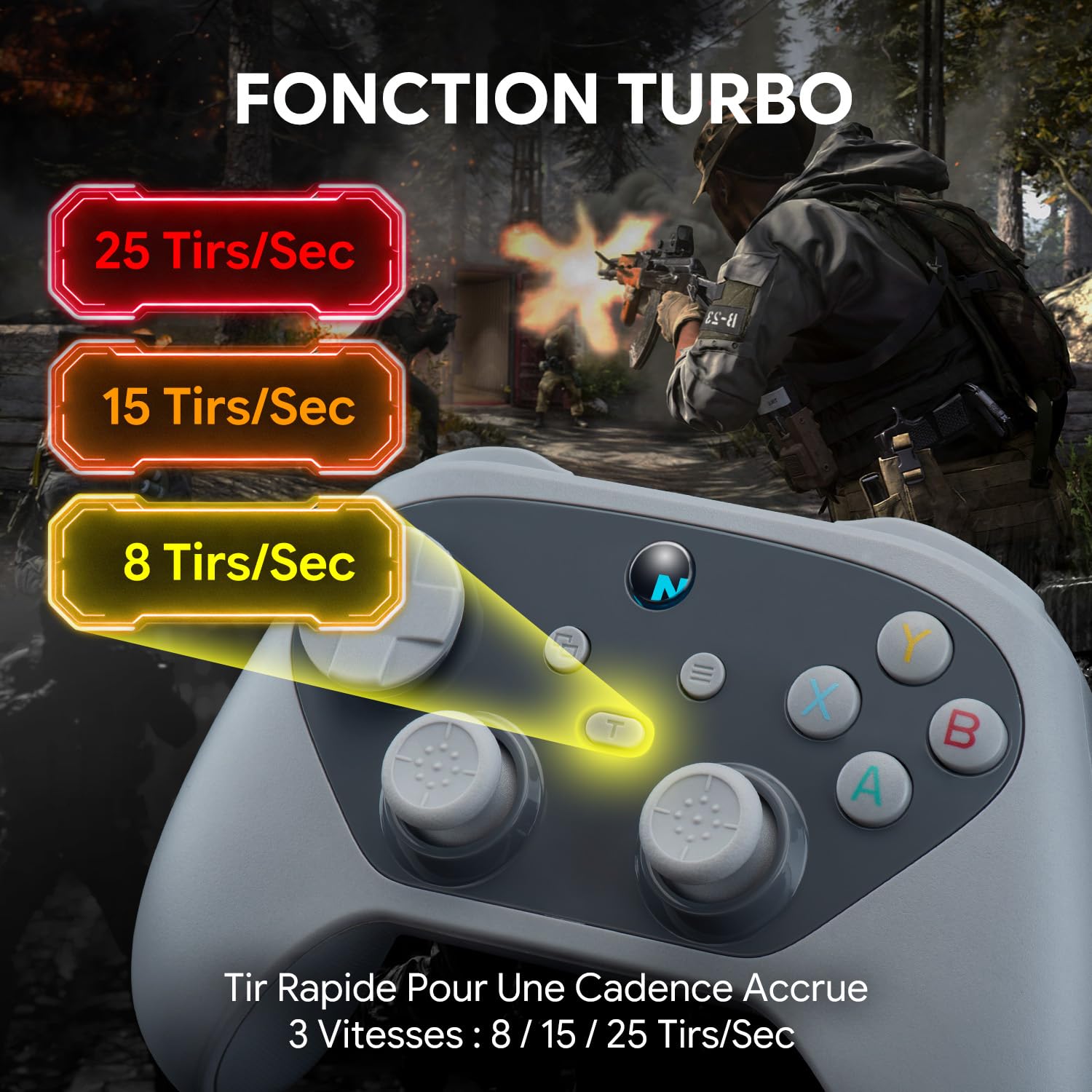 NITHO KARMA Manette Sans Fil Compatible avec Switch, Switch 2, PC, iOS & Android, Gamepad avec Gâchettes à Effet Hall, Macro, Gyroscope à 6 Axes, Double Vibration & Turbo – Gris