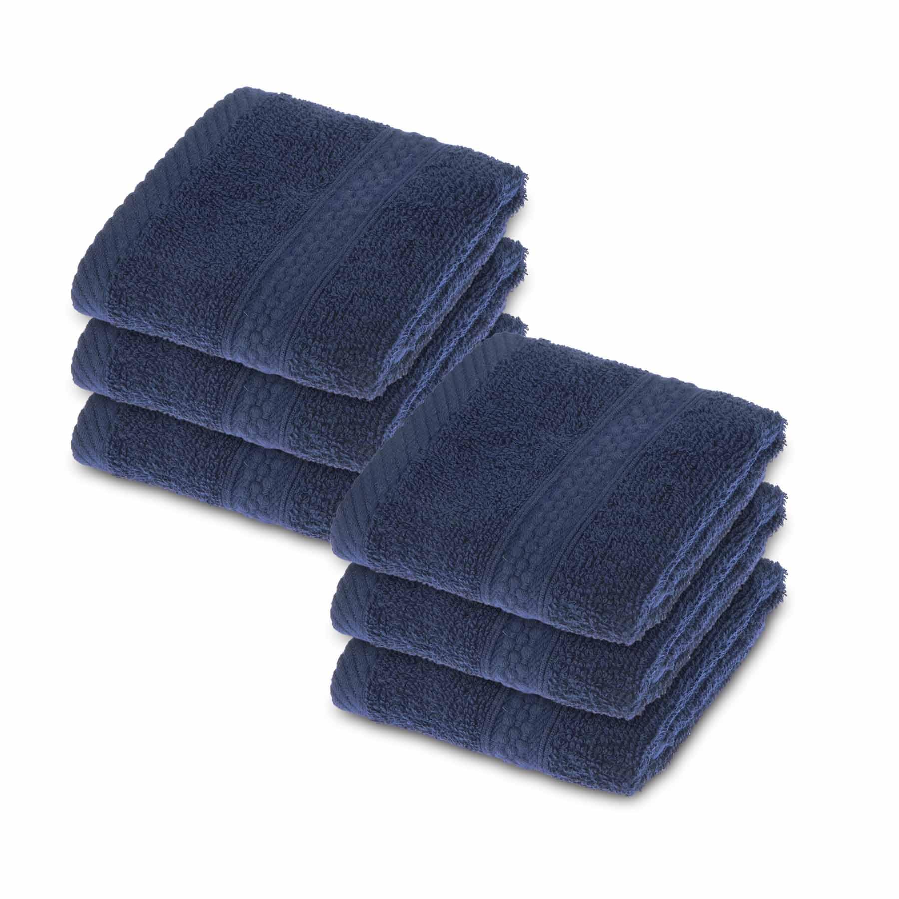 HOMESCAPES Navy Blue Turkish Cotton Set of 6 Face Cloths Flannel Super Soft Thick & Absorbent 500 GSM Towel Heavy Weight for everyday Luxury