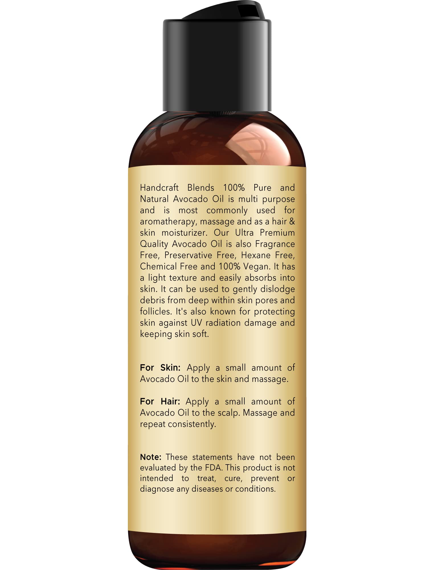 Handcraft Blends Avocadoöl - kaltgepresst 118ml - 100% rein und natürlich - Premium Grade Trägeröl für Haut und Haar - Haar und Körper - Massage - Hexanfrei