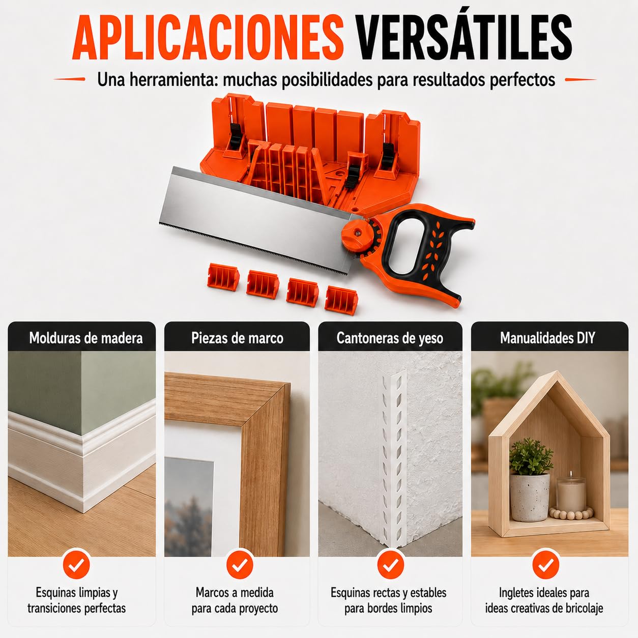 14" Caja de Ingletes con Sierra, Ingletadora Manual Caja, Guia Ingletes Plastico con 0°/22,5°/45° Corte De Múltiples Ángulos, para Carpintería, Bricolaje, Decoración Del Hogar, Marcos de Fotos