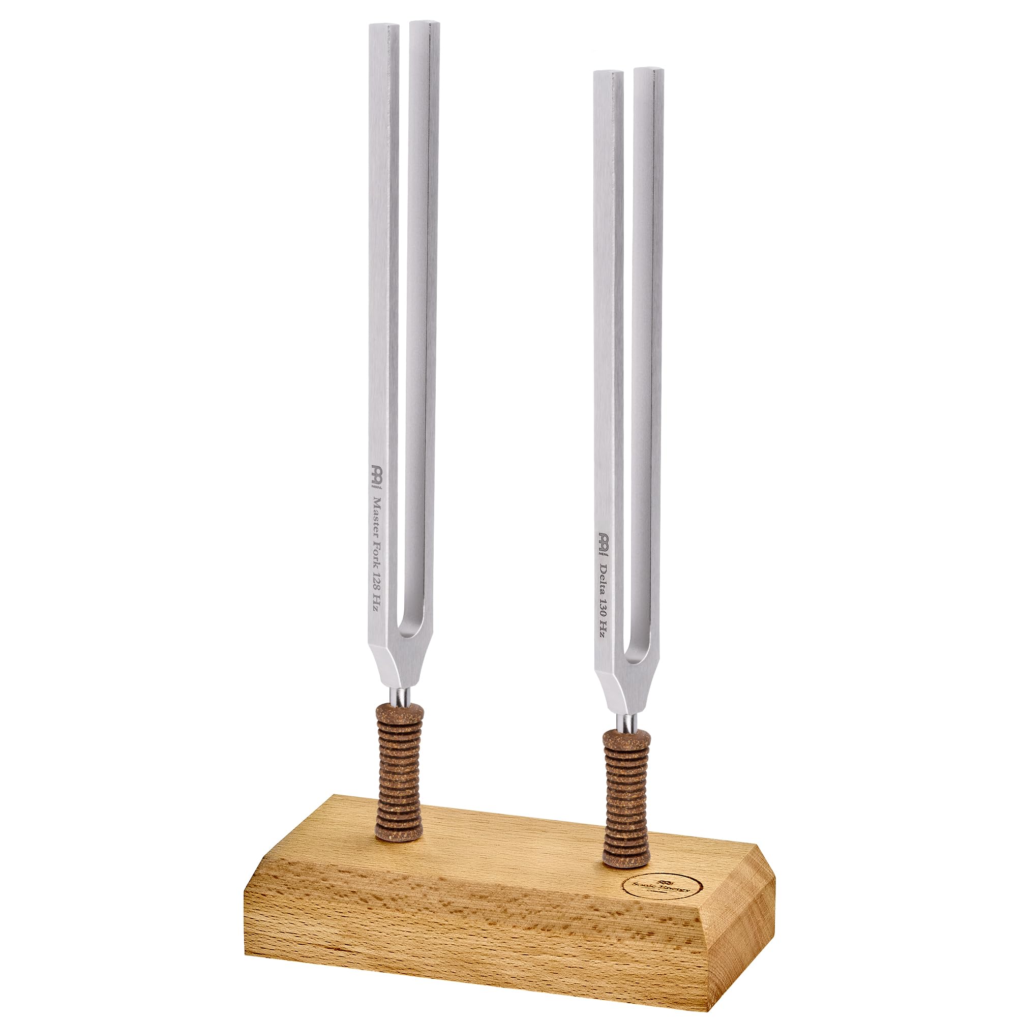 Sonic Energy Therapie Stimmgabel Set Delta + Ständer (TTF-DELTA-SET) | 2-teilig, binauraler Effekt (2 Hz), inkl. Hülle und Holzhalter, vernickelter Stahl, Korkgriff