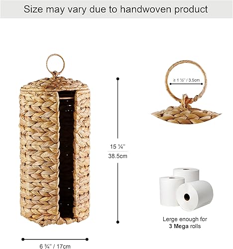 Miniatura 4 de MINHKUST Soporte de almacenamiento de papel higiénico de mimbre con tapa, soporte de papel higiénico de ratán con almacenamiento, cesta de papel