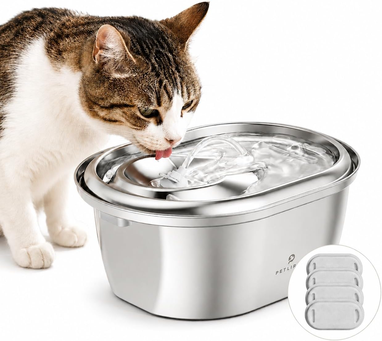 PETLIBRO Stainless Steel Cat Water Fountain, 101oz/3L with 4 Filters | Automatic Pet Water Dispenser for Indoor Cats and Small Dogs, Wisper Quiet, Adjustable Water Flow
