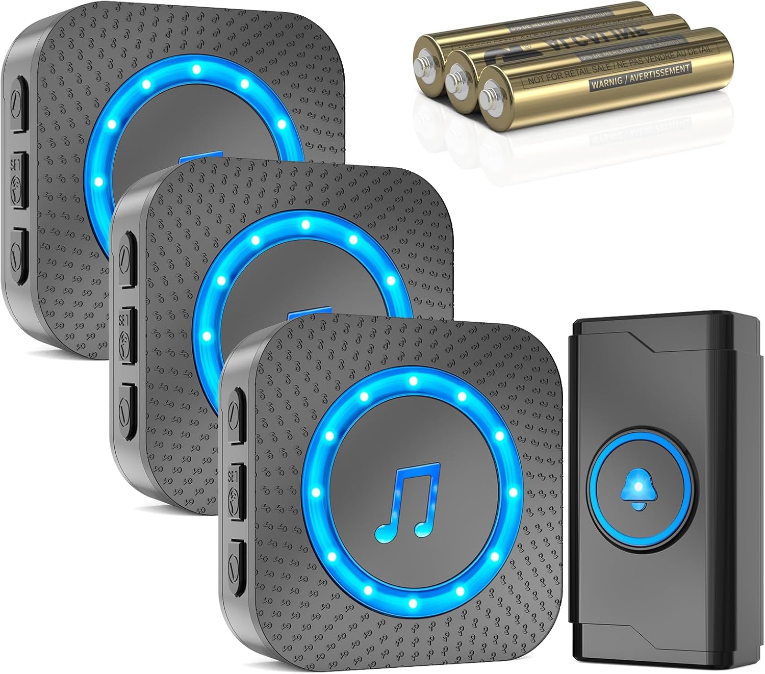 SURFOU Battery-powered Wireless Doorbell with 3 Receivers 1 Button,IP55 Waterproof Door bell,1300 FT/400M Remote Doorbell,55 Chimes 5 Volume,Flashing LED Light,110 db Loud Volume,For Home/Outdoor