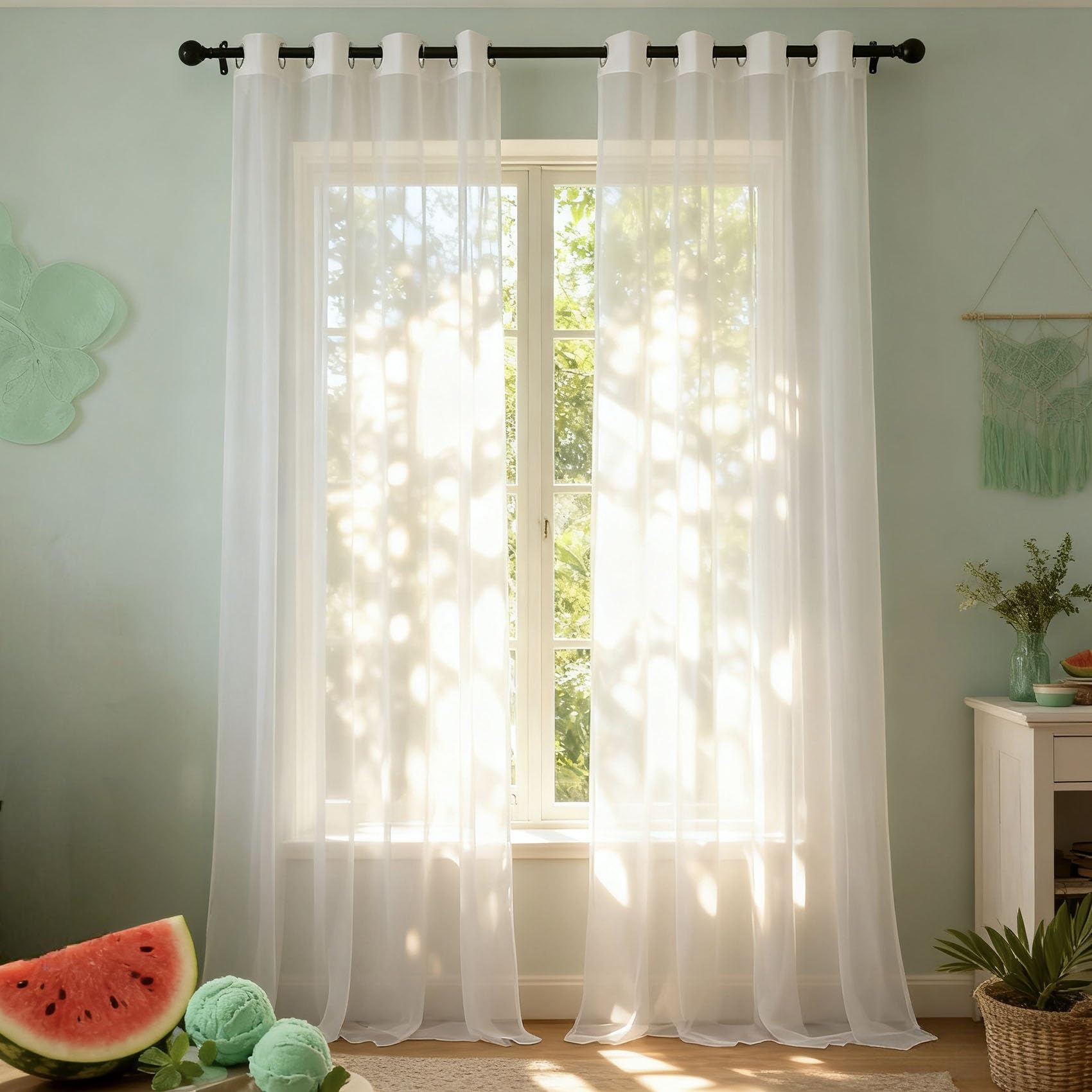 Rideaux voilages semi-transparent blanc 219x137 cm rideau transparent de salon vintage