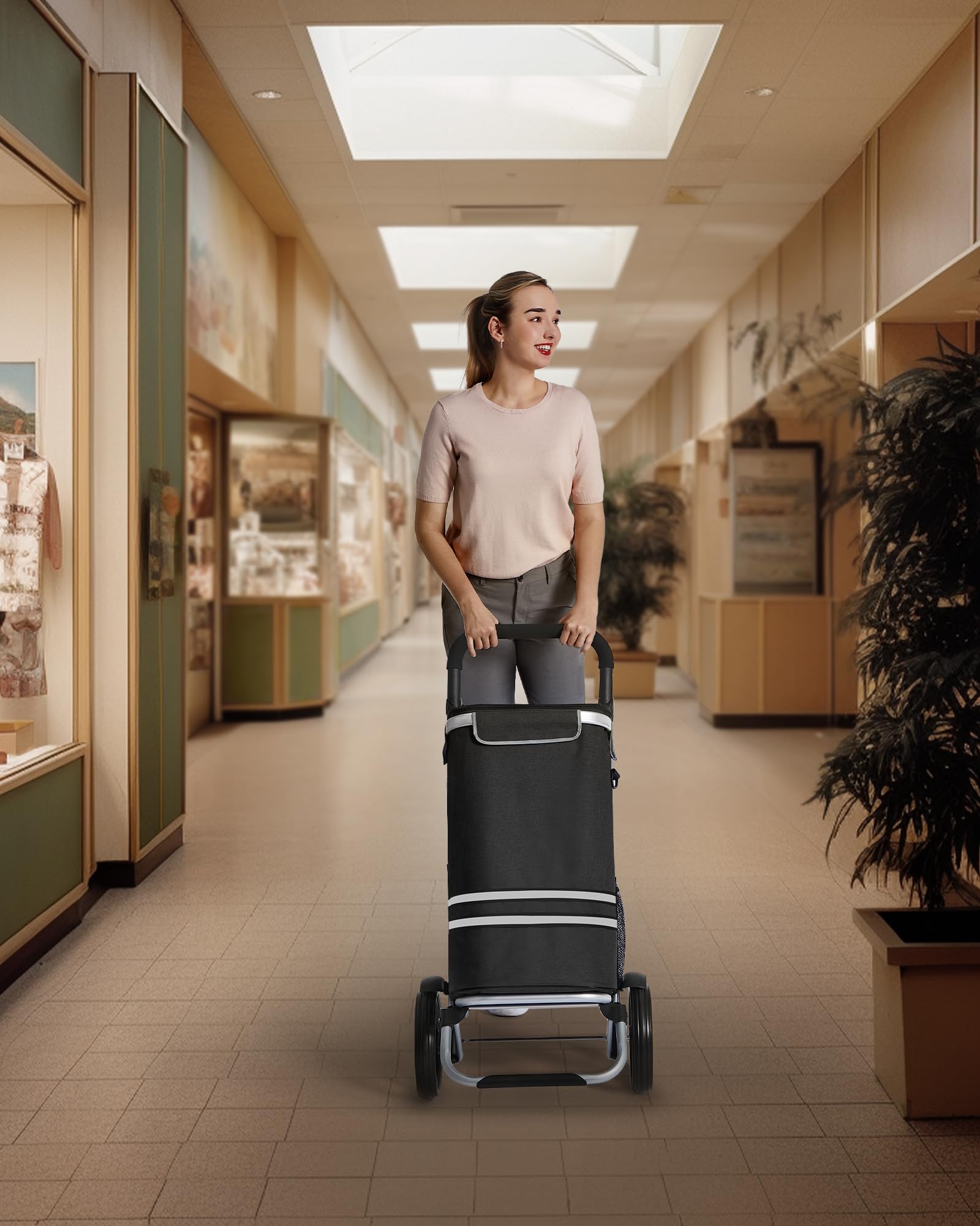 SONGMICS Einkaufstrolley, Trolley, Einkaufswagen mit Kühlfach, groß, 35 Liter, klappbar, Einkaufstasche mit Rollen, Tasche abnehmbar, schwarz KST03BK