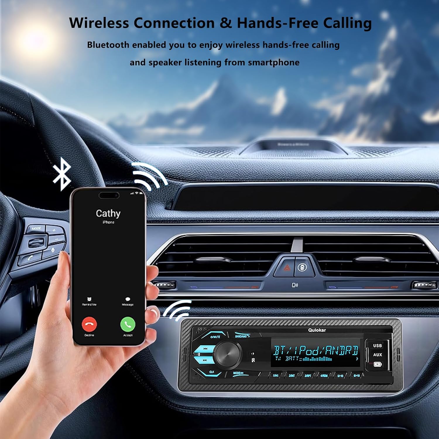 Single DIN Multimedia Car Stereo Radio,7 Character LCD,Bluetooth with Hands Free Calling & Music Streaming,USB Playback & AUX Input,AM/FM Radio Receiver Wireless Remote Control image 5