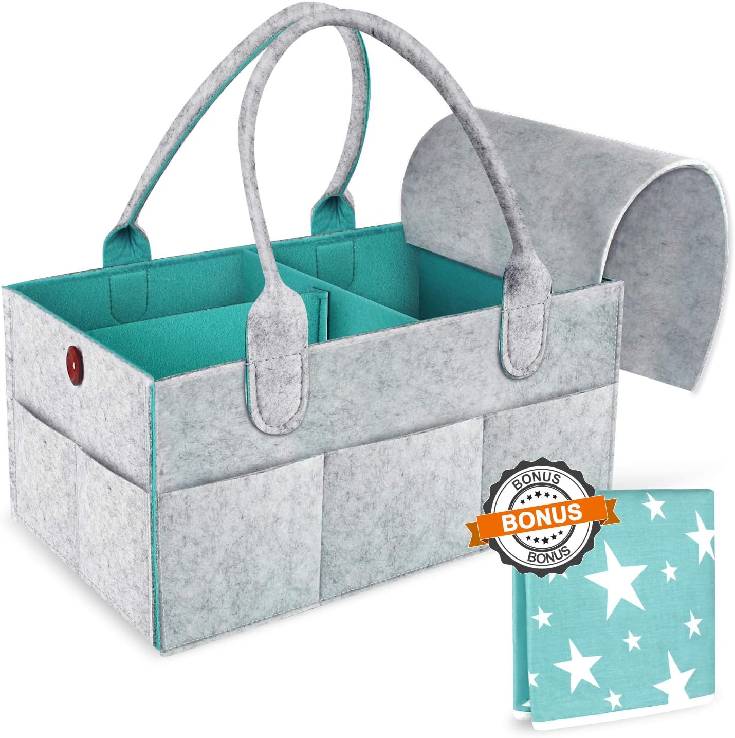 Baby Diaper Caddy Organizer – Portable Large Nursery Storage Bin, Newborn Registry Must Have, Best Baby Shower Gift Basket, Infant Diaper Caddy Tote Bag Organizer with Removable Cover & Changing Pad