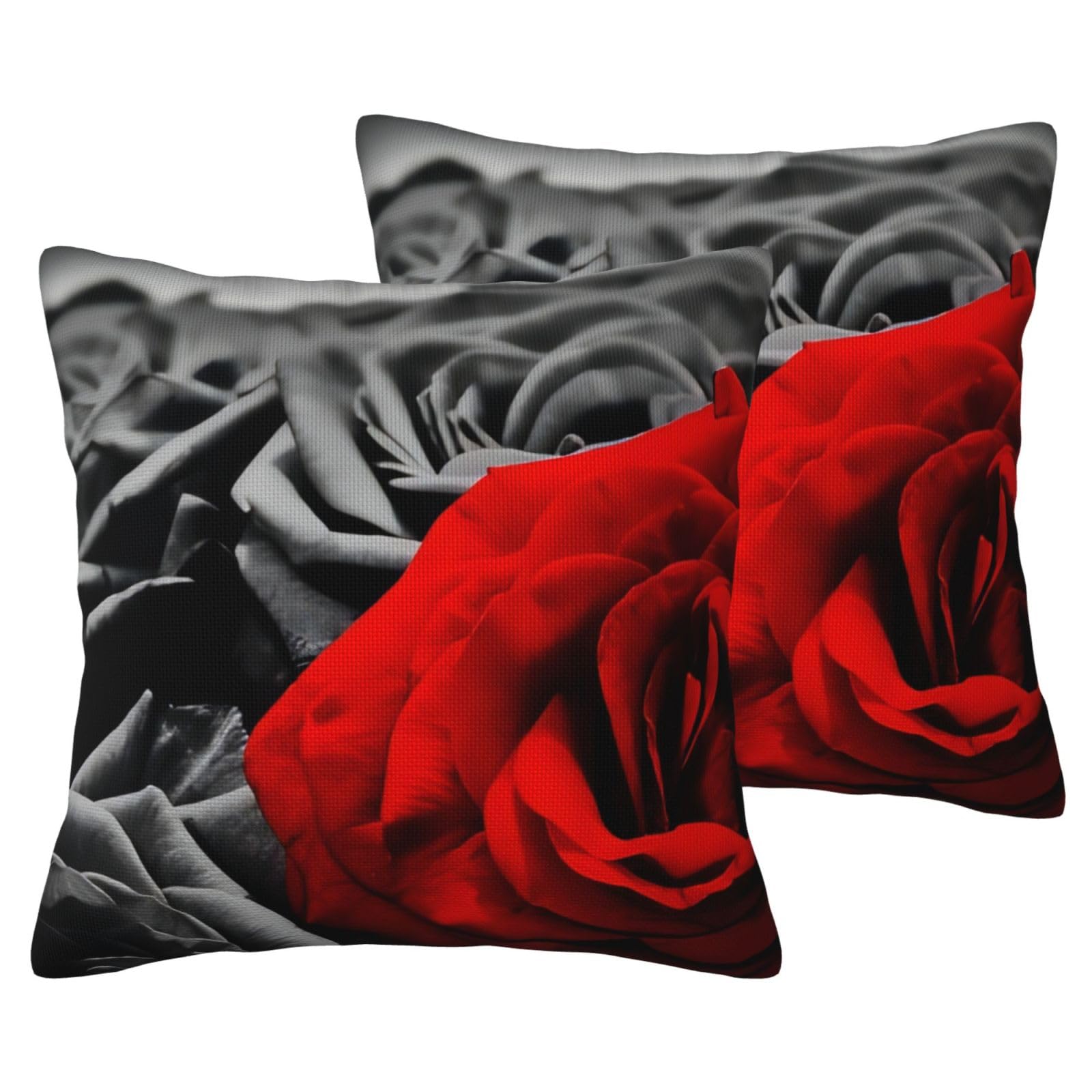 Housse de coussin design chic roses rouges imitation lin haut de gamme