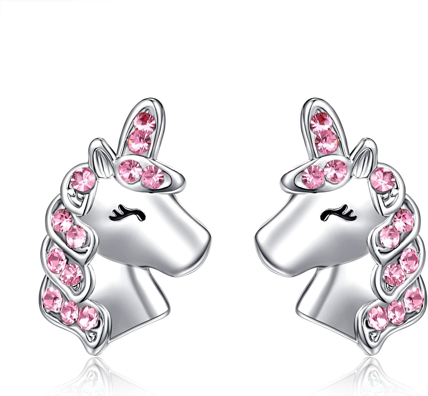 UNGENT THEM Silver Unicorn Stud Earrings for Girls Hypoallergenic CZ Jewelry Valentines Christmas Birthday Gifts Daughter Granddaughter Niece