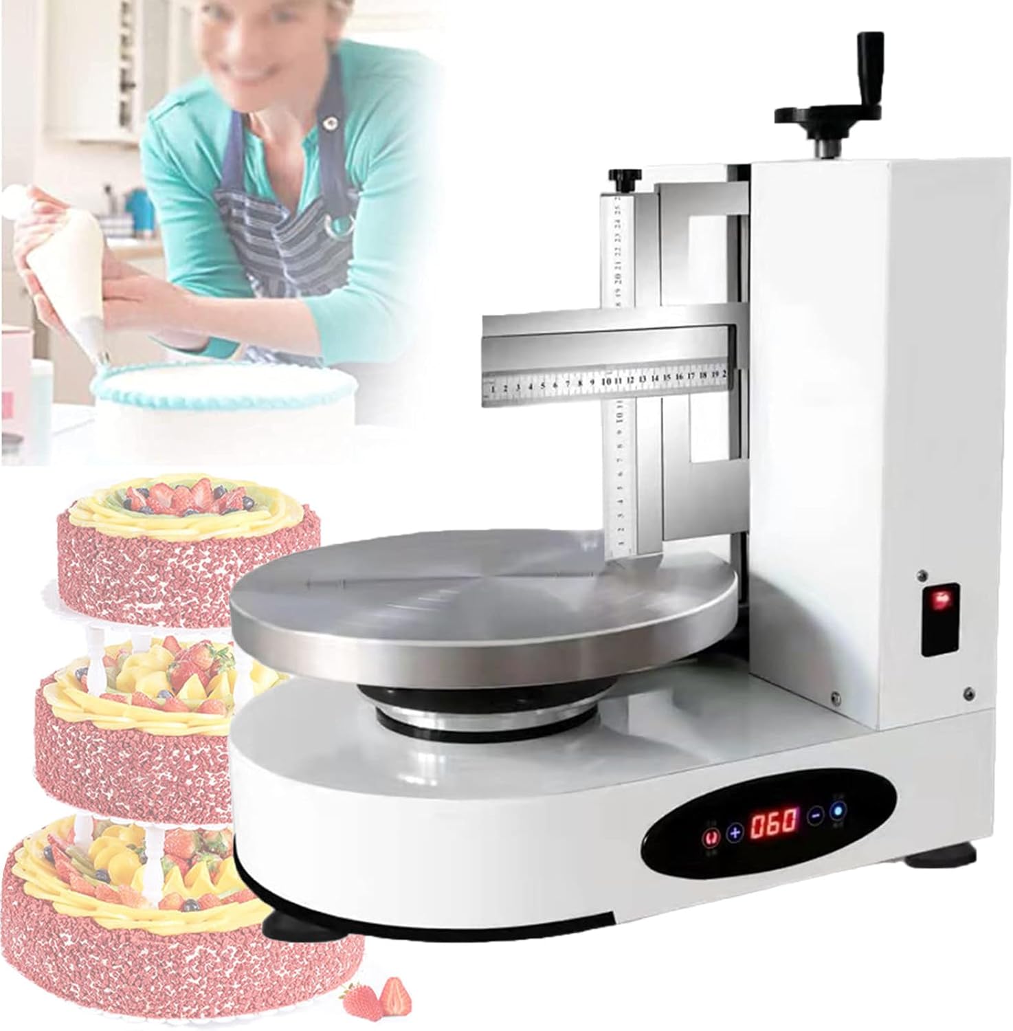 Automatic Cake Cream Spreading Machine,Adjustable Cake Smoother Polisher,Electric Cake Frosting Machine,4-12 Inch Birthday Cake Baking Tools Cream Cake Spreading Machine,White