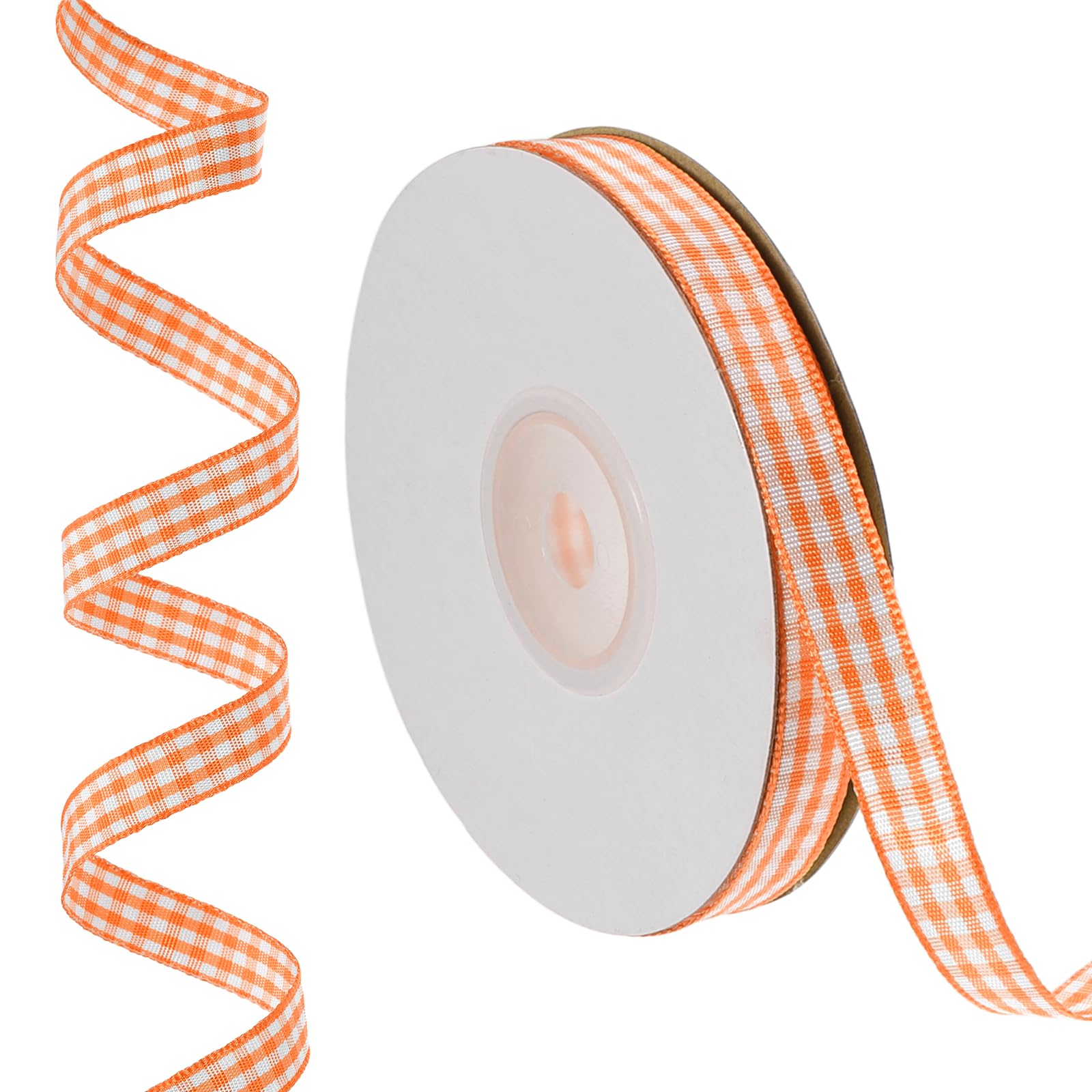 PATIKIL 23 m x 1 cm Plaid Ribbon, Orange Gingham Ribbon Gift Wrapping Ribbon for Thanksgiving Bow Wreath Craft Birthday Wedding