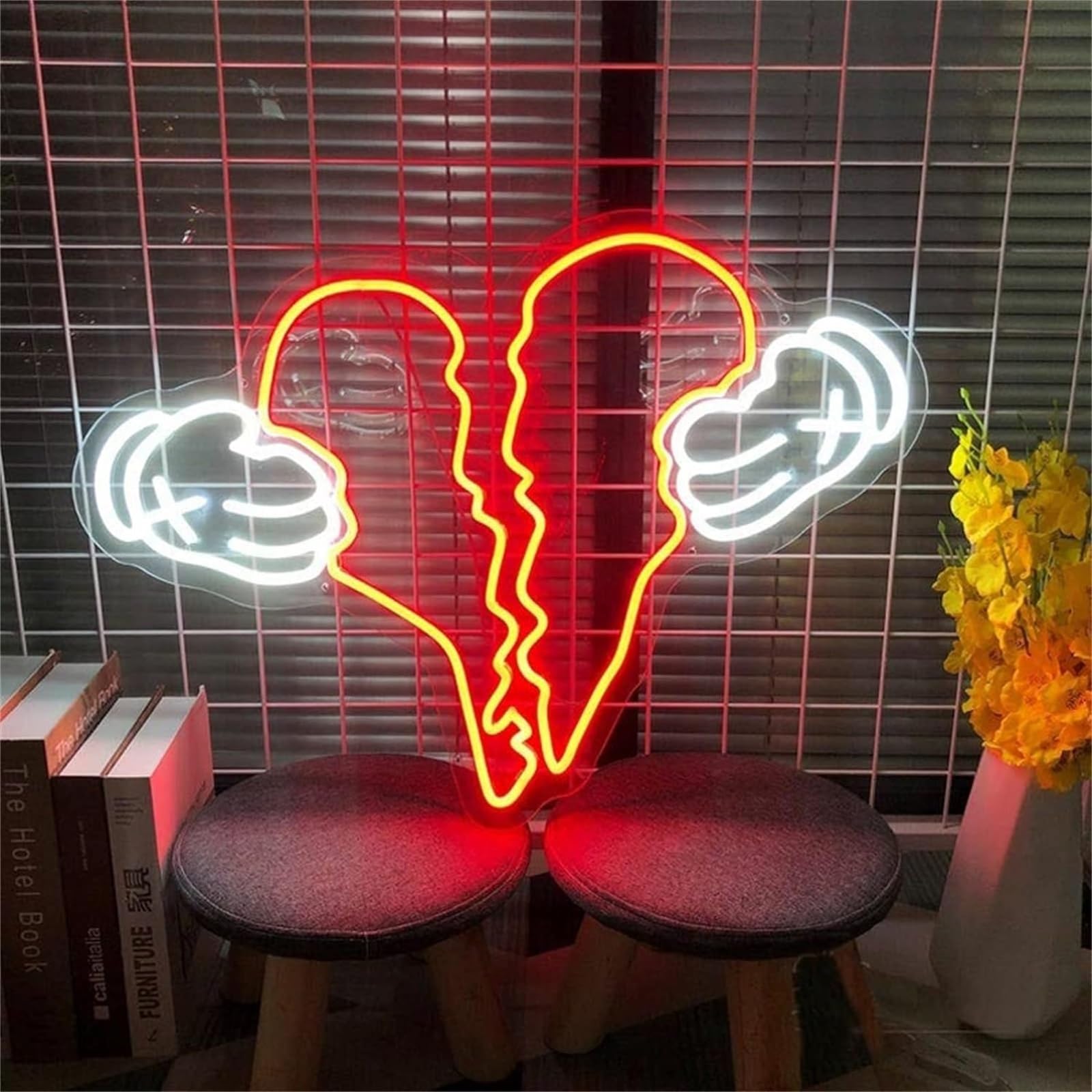 Akrylowy podświetlany napis Neon LED znak świetlny Neon złamanego serca, wiszący na ścianie akrylowy neon LED do domowego biura salon sypialnia 55X38cm Znak świetlny na ścianę domu