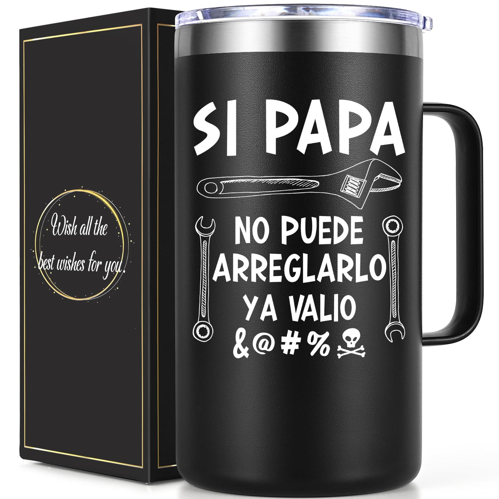 Qtencas Father's Day Gifts for Dad, Regalos Para Papa, Regalos Para El Dia Del Padre, 20 Oz Mexican Dad Insulated Coffee Mug, Funny Father's Day
