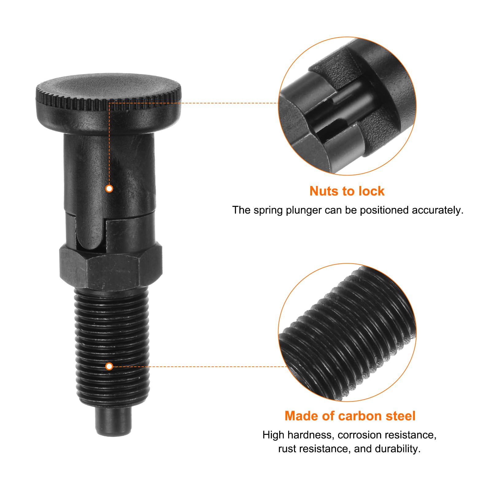 QUARKZMAN 3 Piezas Plunger Resorte Bola Ajuste Rápido M16x15 Rosca 8mm Diámetro Pasador Plunger Índice Retráctil Acero Carbono Con Bloqueo Automático Para Equipos Industriales