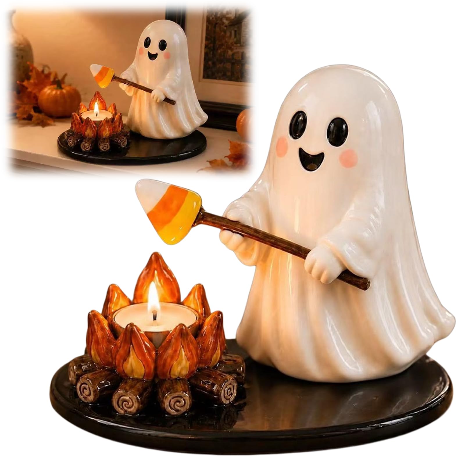 Halloween Campfire Tealight Holder, Ghost Mummy & Scarecrow