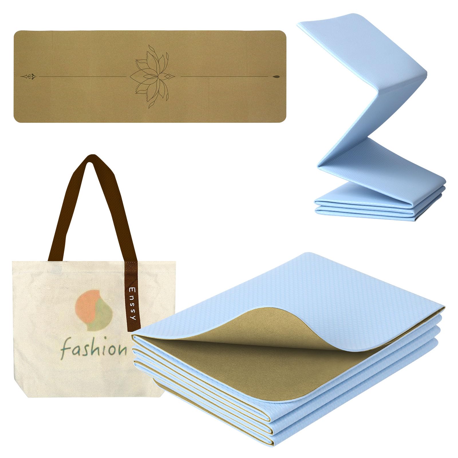 Enssy Non-Slip Foldable Travel Mat,173 x 61 x 0.4 cm, Lightweight Foldable for Travel Folding Yoga Mat with Carrying Bag Exercise Pilates
