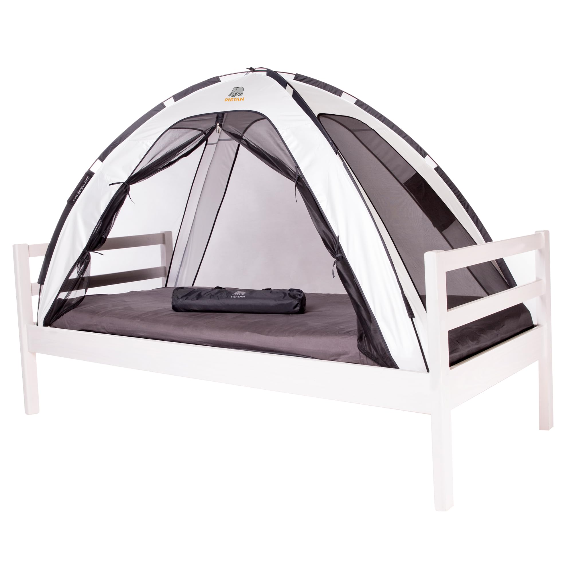 Deryan Tente de Lit - Moustiquaire Lit Double - Tente Lit - Compact et Léger - 200x90x110cm - Moustiquaire Lit & Moustiquaire Voyage avec Sac de Transport - Ivoire