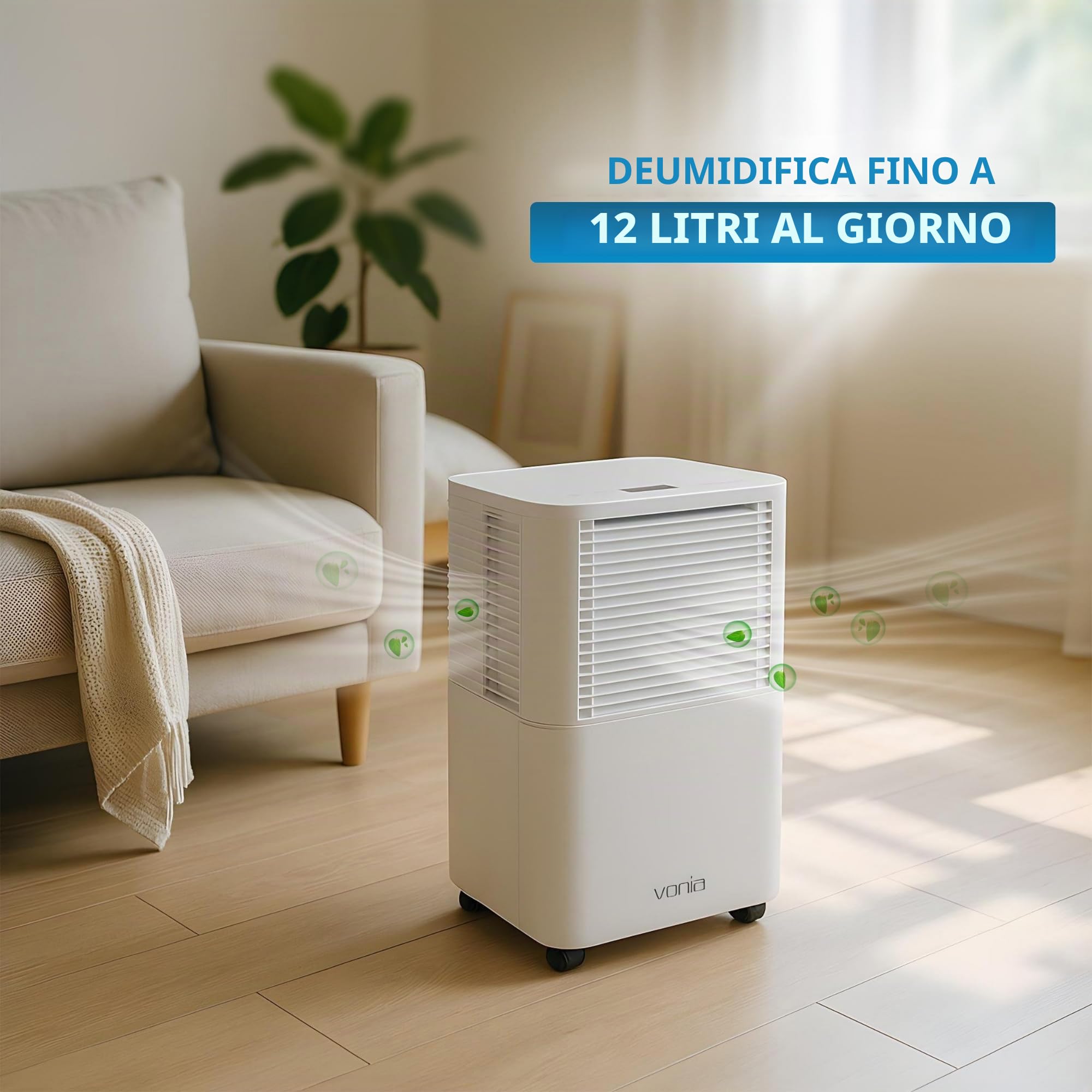 Vonia Deumidificatore - Deumidifica al giorno - Deumidificatore - Adatto per soggiorno - Camera da letto - Bagno - Bianco (12L)