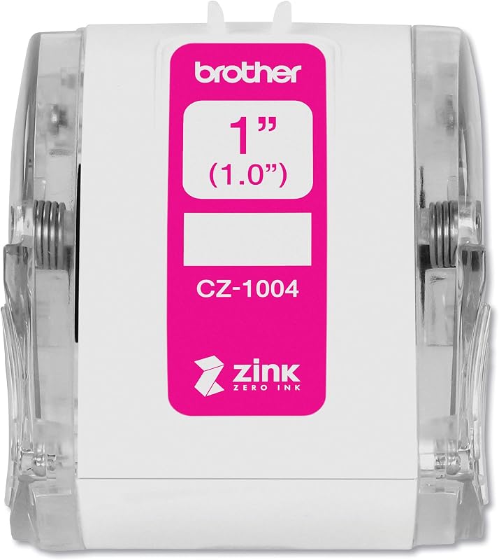Rollo de etiquetas Brother CZ-1004 genuino, longitud continua, 1” (1,0”), 25 mm de ancho x 16,4 pies (5 m) de largo, con tecnología Zink Zero Ink