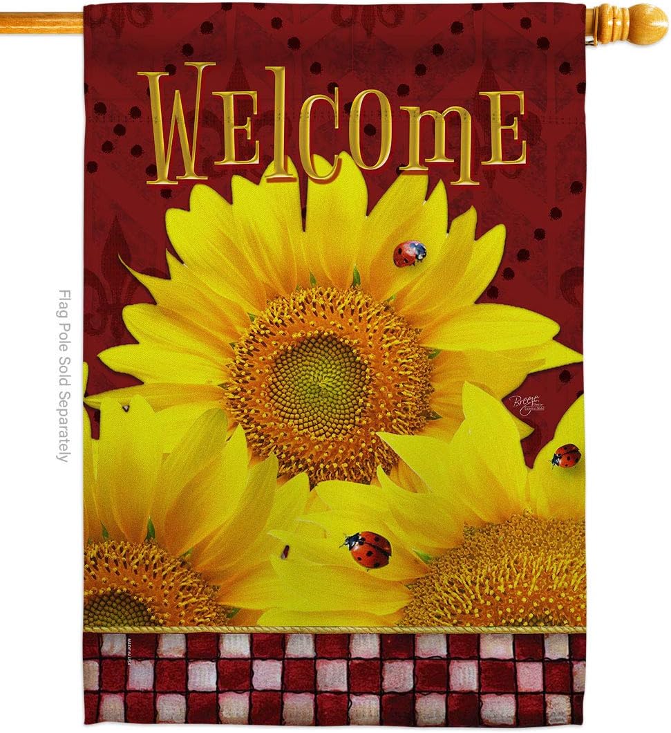 Golden Sunflowers House Flag Garden Floral Sunflower Tulip Rose Orchid Lilies Season Springtime Flower Wreath Small Decorative Gift Yard Banner Made In USA 28 X 40