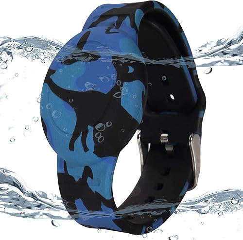 Miniatura 35 de Paquete de 4 pulseras impermeables AirTag para niños, pulsera impresa oculta para Apple AirTag, soporte de silicona AirTag para rastreador