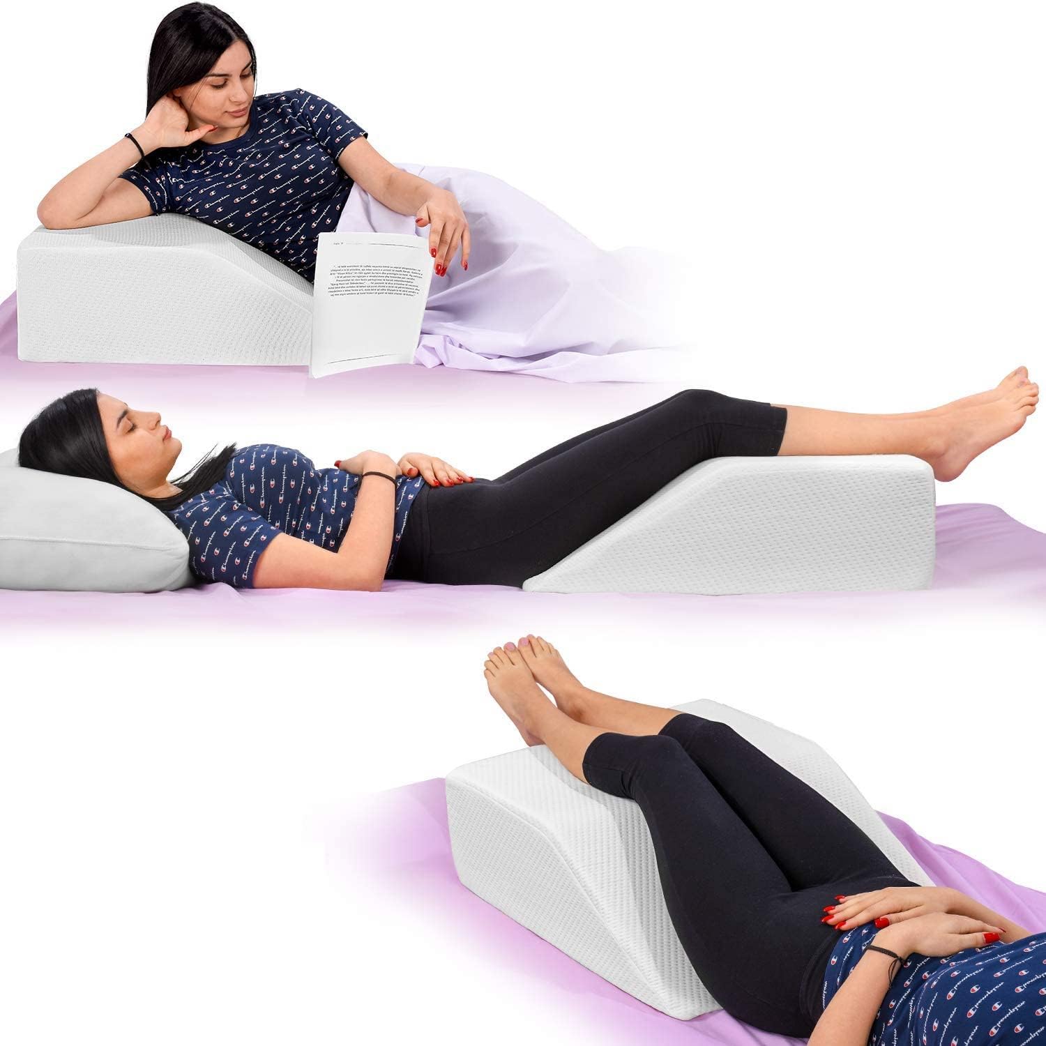 Restorology Leg Elevation Wedge Pillow, Helps Sleeping, Resting, Reading, Blood Circulation, Post Surgery Back Hip Neck Knee Pain, Incline Pillow, Removable Zip Cover - Size 60 X 50 X 15 CM
