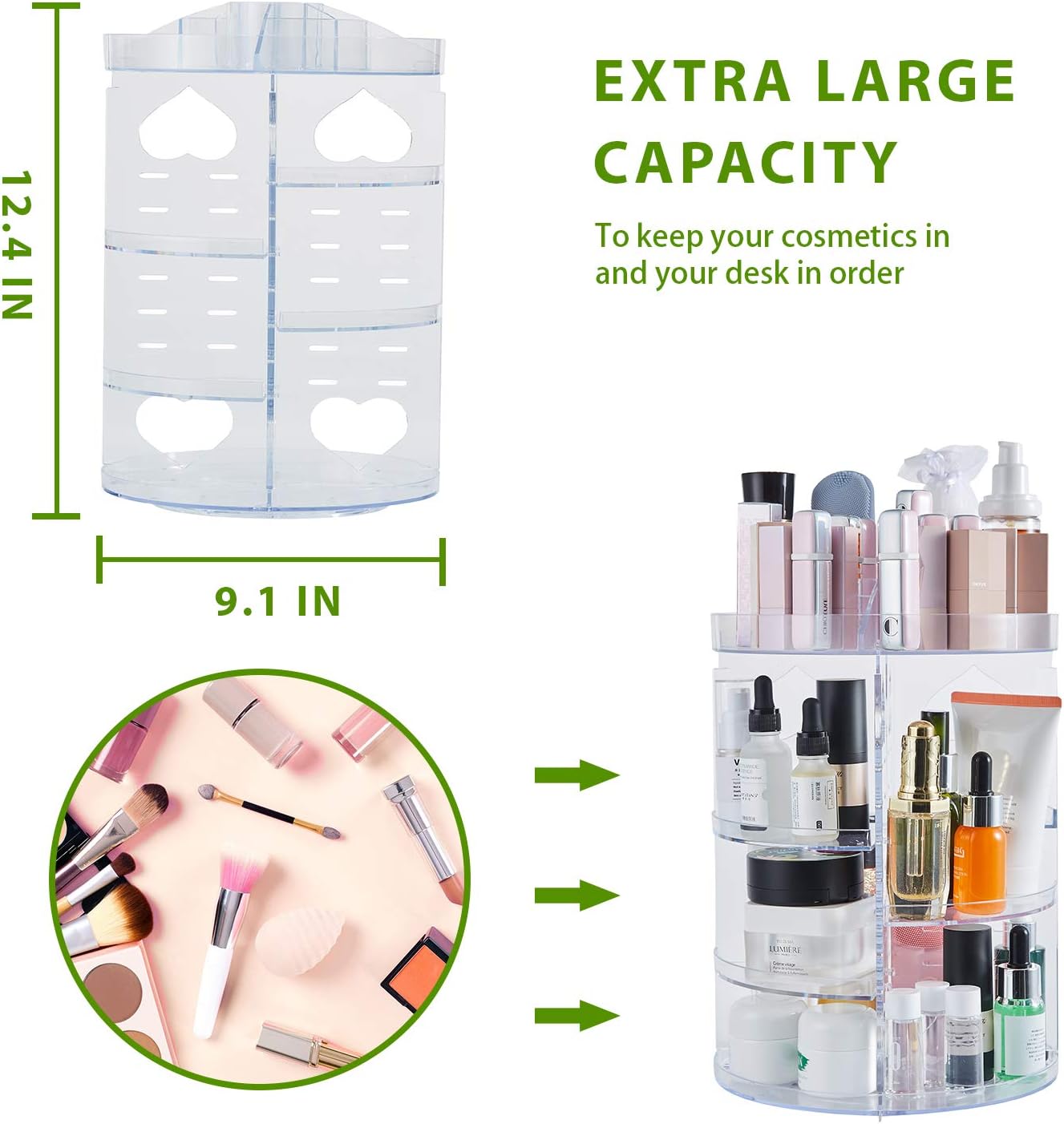 DOZZZ Makeup Organizer 360-Degree Rotating with 7 Layers Large Capacity Adjustable Multi-Function Acrylic Cosmetic Storage Display Case Great For Bathroom Countertop