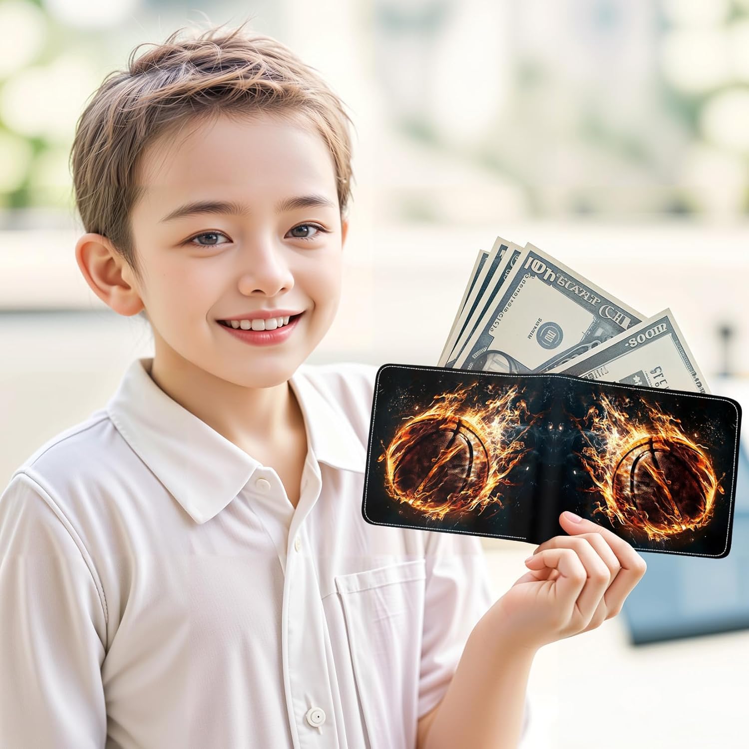 Teen Boys Wallet for Kids - Basketball Kids Wallet for Boys Leather Credit Id Card Cash Holder Rfid Blocking Zipper Cool Funny with Coin Pocket Id Window Bifold Sports Design for Teen Birthday Gifts - Image 7