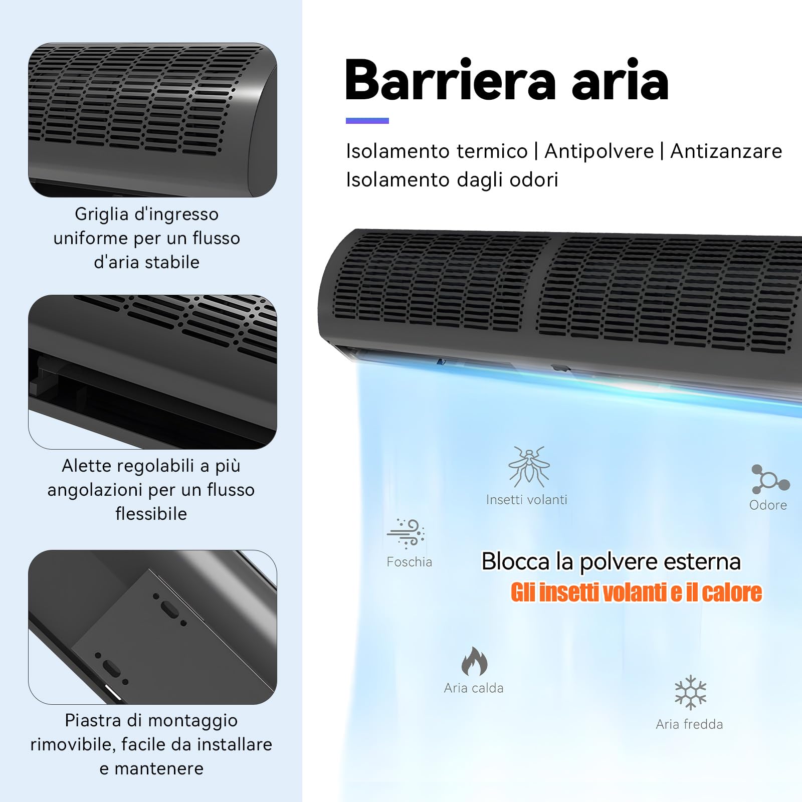 Barriera D'aria, Barriera Aria, Commerciale Barriera Aria a Parete, 2 velocità, Silenzioso, 60/90/100/120cm, Air Barrier per Ingresso in casa, Ristorante, Negozio, Facile da Installare
