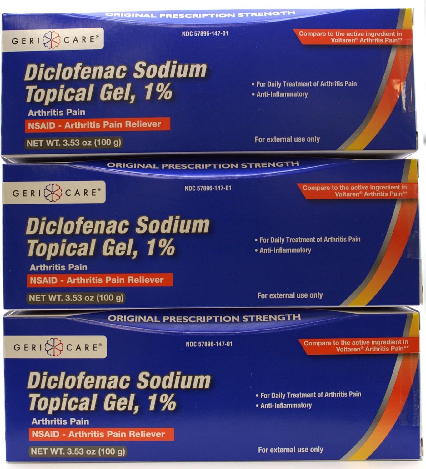 Topical Arthritis Pain Relief Gel Diclofenac Sodium 1% (NSAID) Hand Wrist Elbow Foot Ankle Knee Extra-Strength Pain Reliever- Anti-inflammatory Arthritis Pain Treatment, 3.53oz (3 Pack)