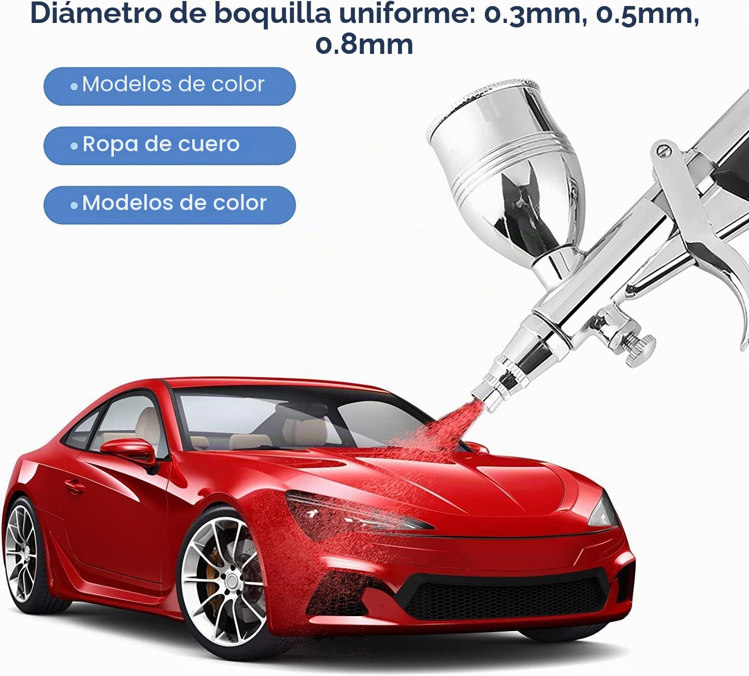 Wakects Kit de aerógrafo profesional para pistola de pulverización por gravedad, para modelos de color, ropa de cuero, pintura de coche, 0,3 mm, 0,5 mm, 0,8 mm