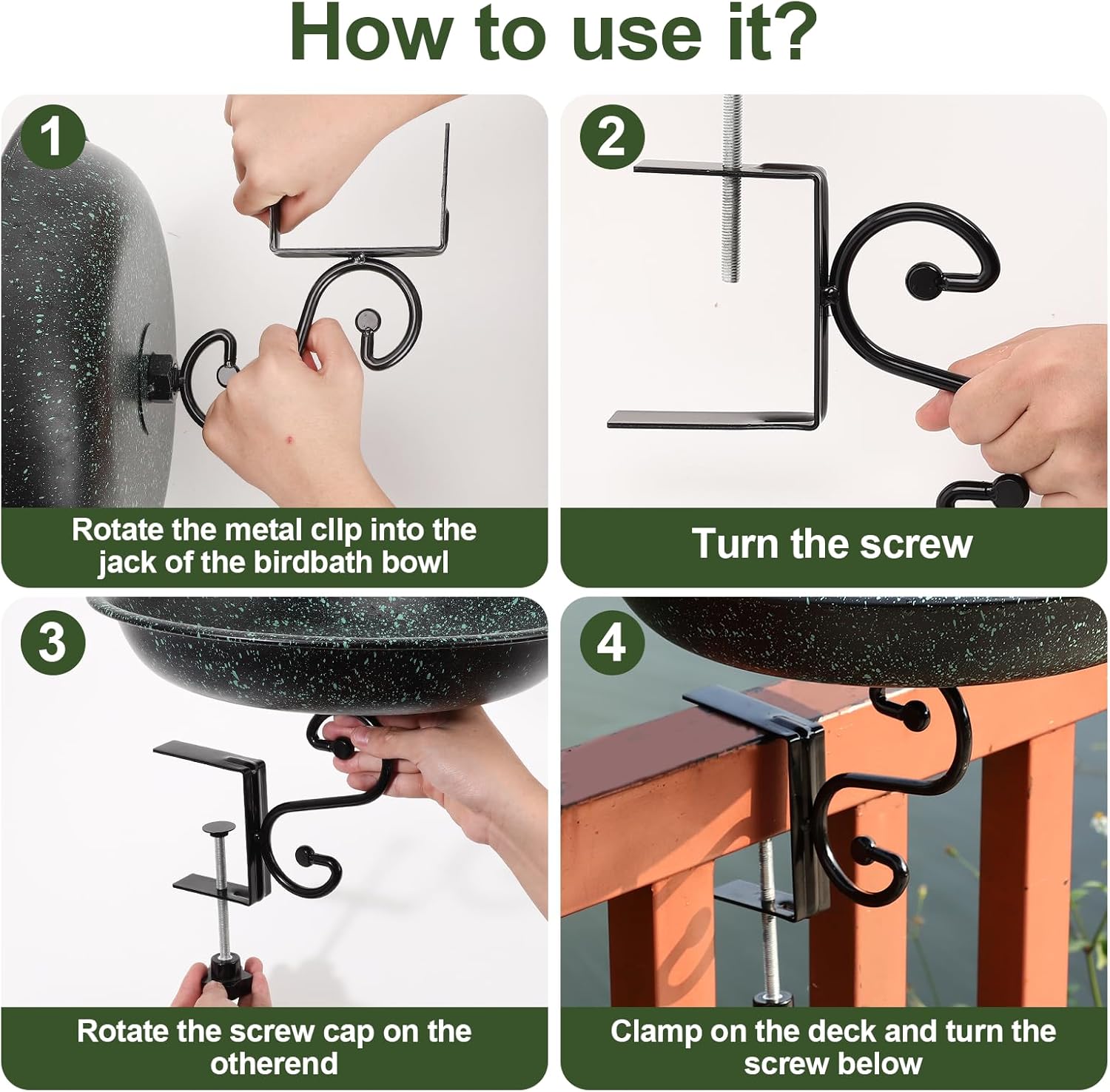 Deck Mounted Bird Bath,Dual Purpose Hummingbird Bath and Bird Feeder for Outside,Solar Bird Bath Fountains Combo Set for Balcony Railing Garden, for Backyard Birding & Wildlife,Copper Green