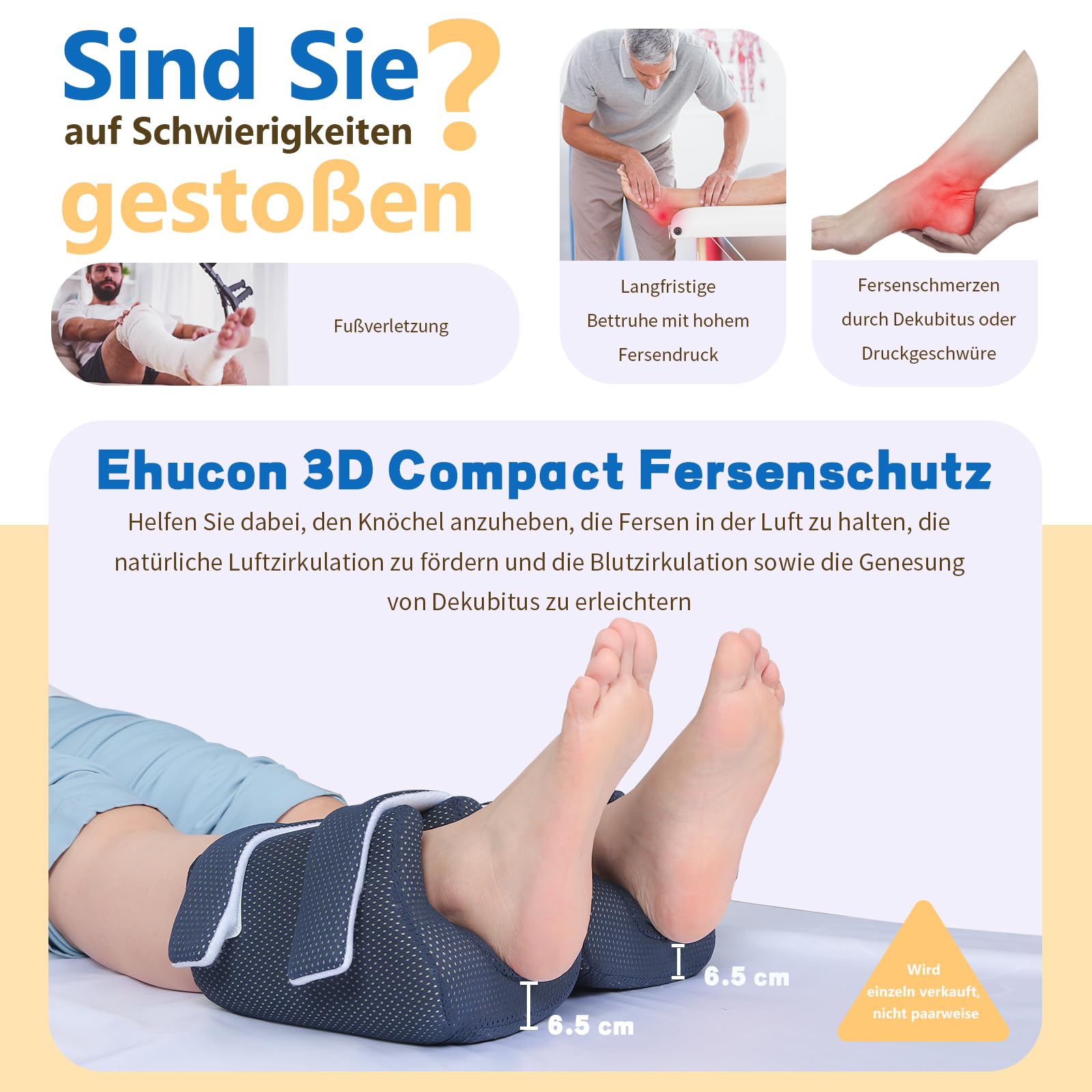 3D Fersenschutz für Dekubitus, Knöchelerhöhungskissen, Fußstützkissen für Dekubitus, Fersenkissen zur Linderung von Fersenschmerzen, 1 Stück (Navy-Packung à 1 Stück)